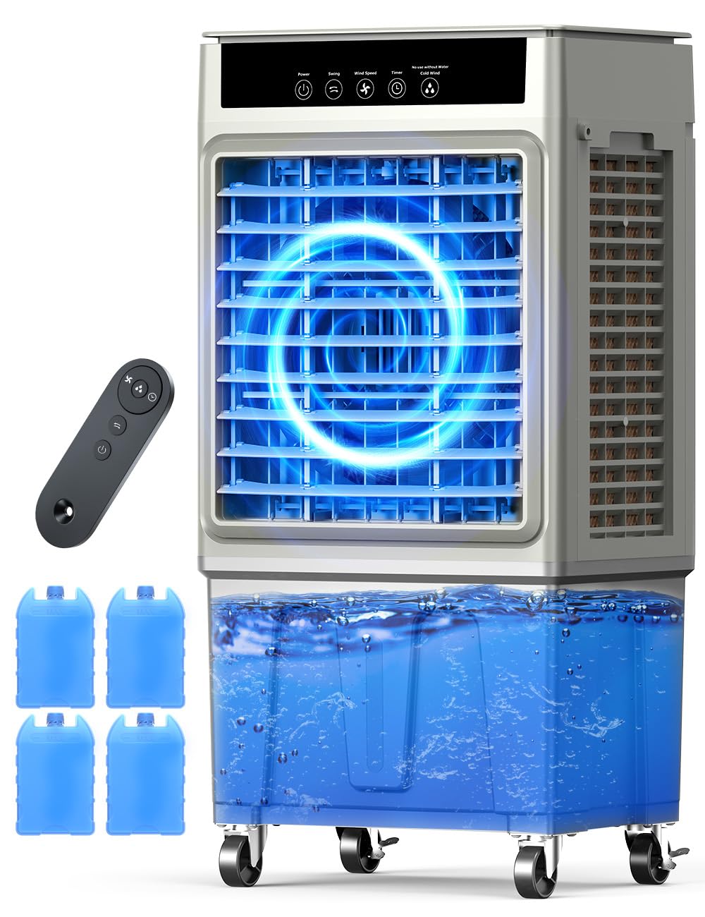 Large Swamp Cooler Air Conditioner, 2200CFM Evaporative Air Cooler, 24H Timer & 8 Gal Water Tank, 100°Oscillation, 3 Speeds&4 Ice Boxes,Remote, Portable Cooling Fan for Garage Outdoor, Extra Large