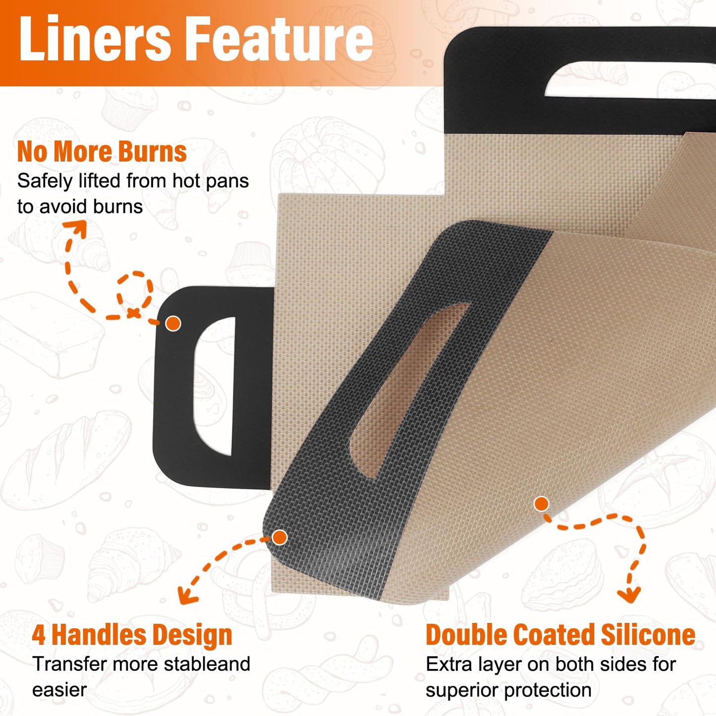 9"x5" Loaf Pan Liners with Long Handles - 2 Pack Silicone Bread Sling for Sourdough Baking, Reusable Non-Stick Bread Pan Liner for Easy Dough Transfer & Baking | Food-Grade Silicone Baking Mat(Black)