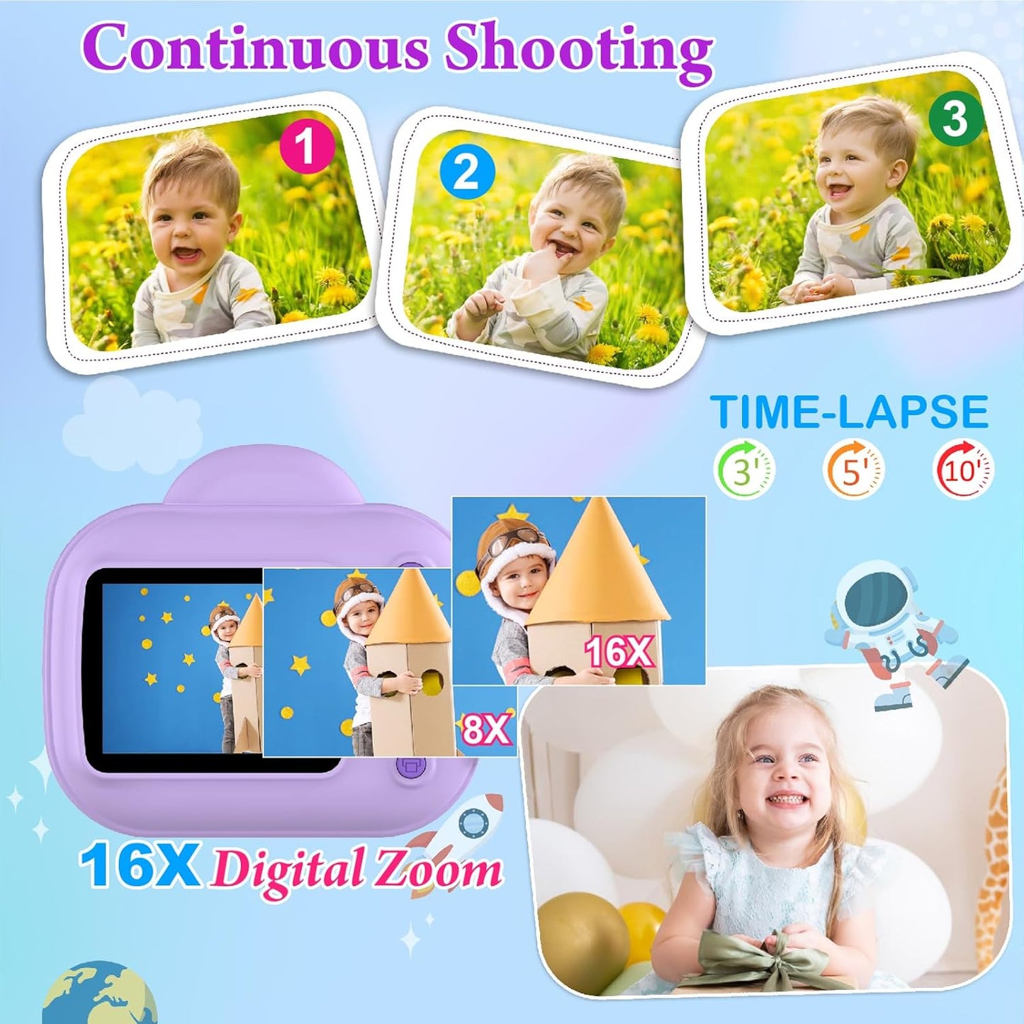 Trayoo 3 4 5 6 7 8 9 10 Kids Camera Instant Print, Kids Digital Camera Instant, Portable Kids Camera Christmas Birthday