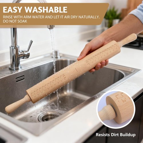 Long Adjustable Wood Rolling Pin: 21.1 Inch Rolling Pin with Thickness Rings and Measurement - Wooden Dough Roller for Baking Pastry Pizza Pie Crust Tortillas Cookie Bread - Bakers Baking Lovers