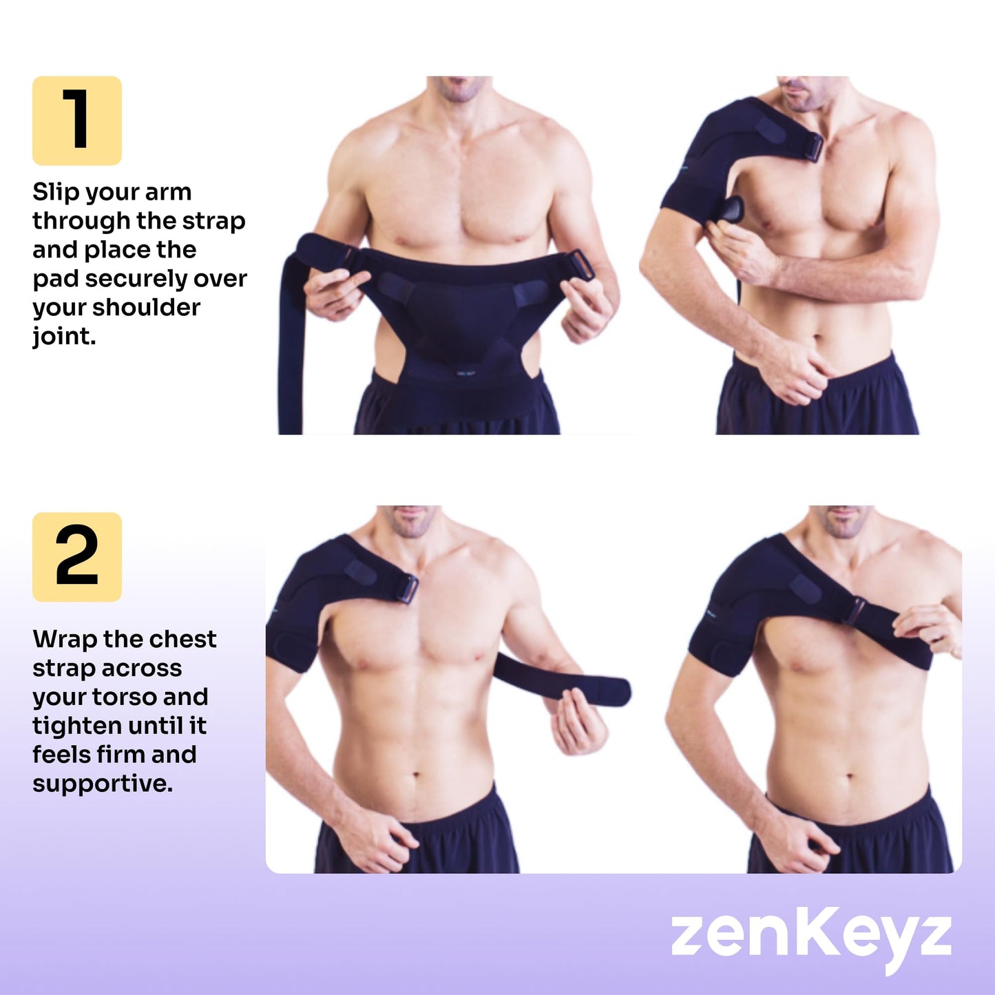 ZENKEYZ Shoulder Brace for Men & Women - Size S/M (Chest 28-38") - Gray Neoprene Compression Sleeve - Adjustable Strap for Rotator Cuff & Joint Stability - Integrated Ice/Heat Pocket - Ambidextrous Support