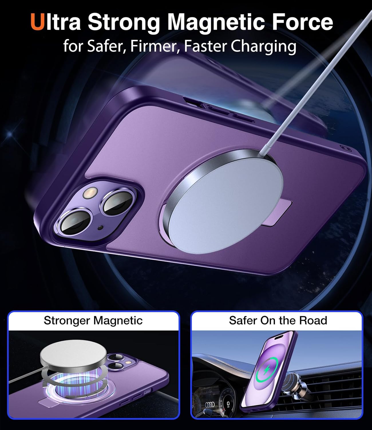 Chicfun 3-in-1 15 15 [Magnetic+Kickstand+Ring Holder] for iPhone Case Stand Ring Holder Compatible with MagSafe