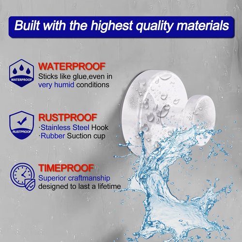Bntuk Suction Cup Hooks - Removable Bathroom Towel Hooks for Shower & Glass Door | 2 Pack, White