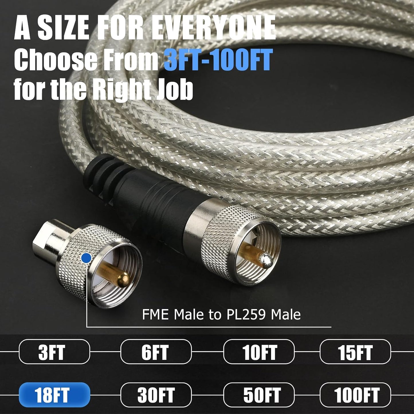 18ft, RG8X PL-259 PL259 Ullnosoo CB Coax Cable CB Radio Antenna Cable Coaxial Cable with Male to FME Female/ Male