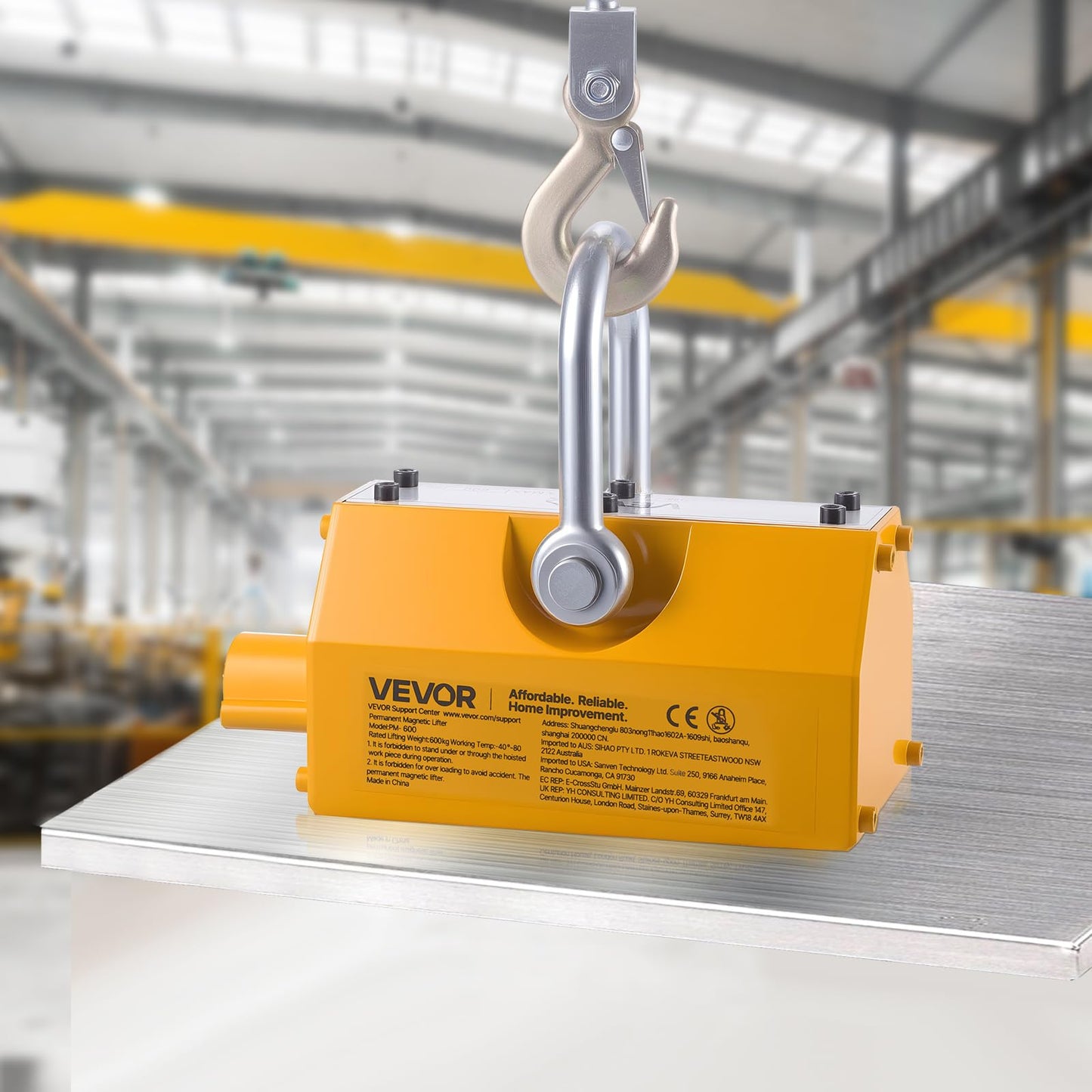 VEVOR Permanent Magnetic Lifter, 1320 lbs Pulling Capacity, Heavy Duty N42 Neodymium Lifting Magnet with Release Handle and Steel Hook, Used in Shop Crane and Hoist, for Lifting Plate Steel, Board
