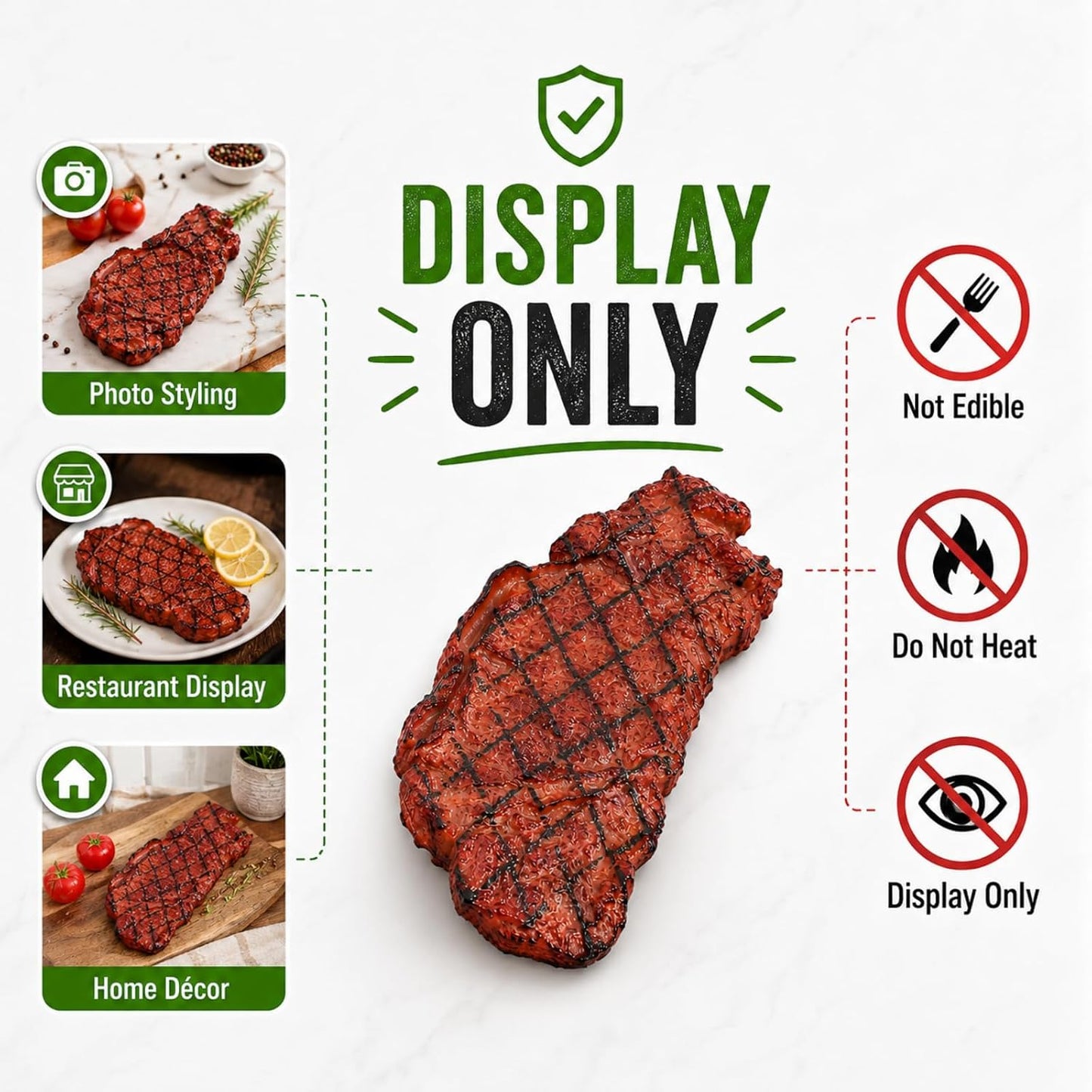 3 jojofuny Pcs Fake Steak Props, Realistic Artificial Grilled Steak Model, Cooked Meat Food Replica with Grill Marks