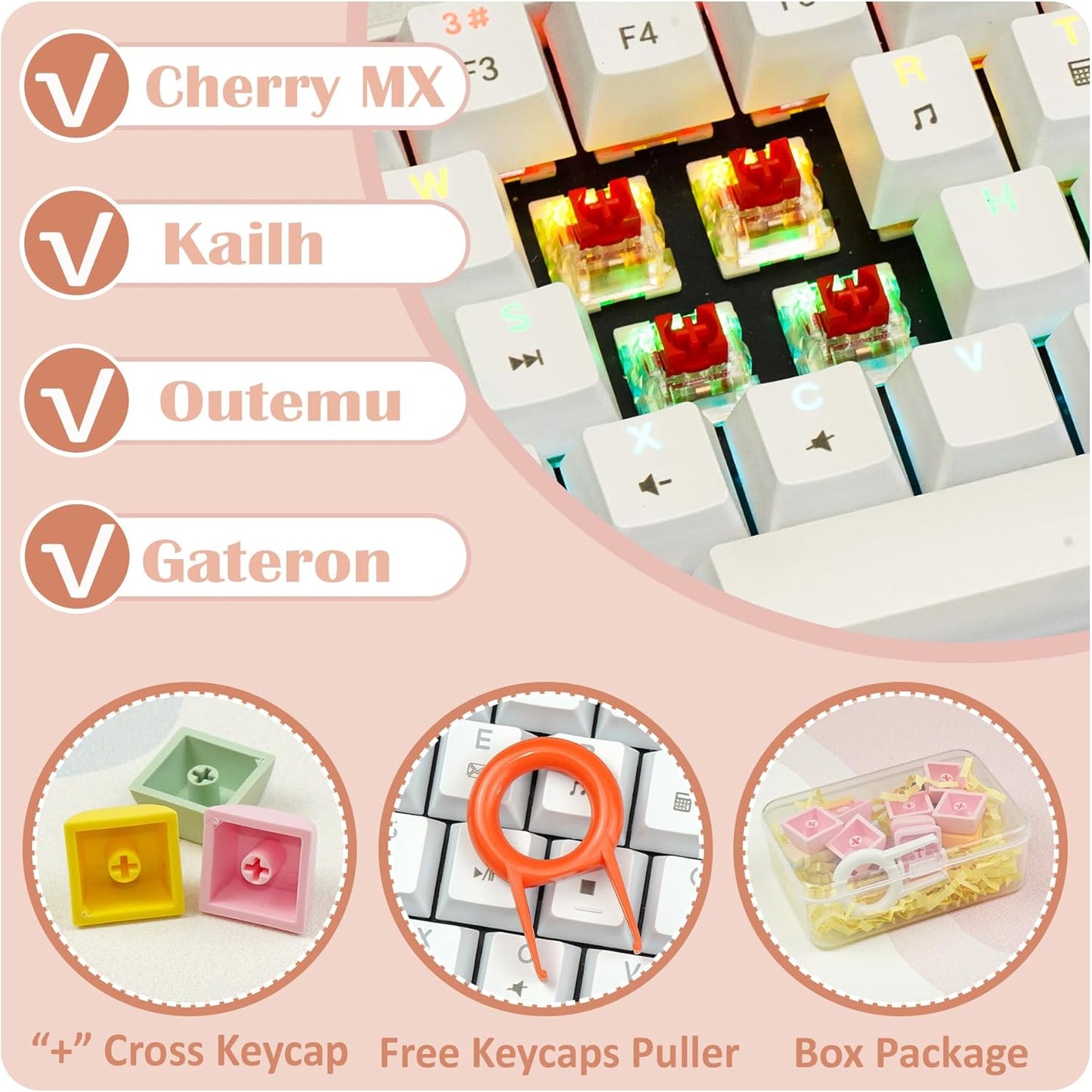 Wonhibo 5 PCS Cactus Keycaps for Cherry MX Keyboards - Cute Multicolor OEM Profile ESC Key Replacement, Mechanical