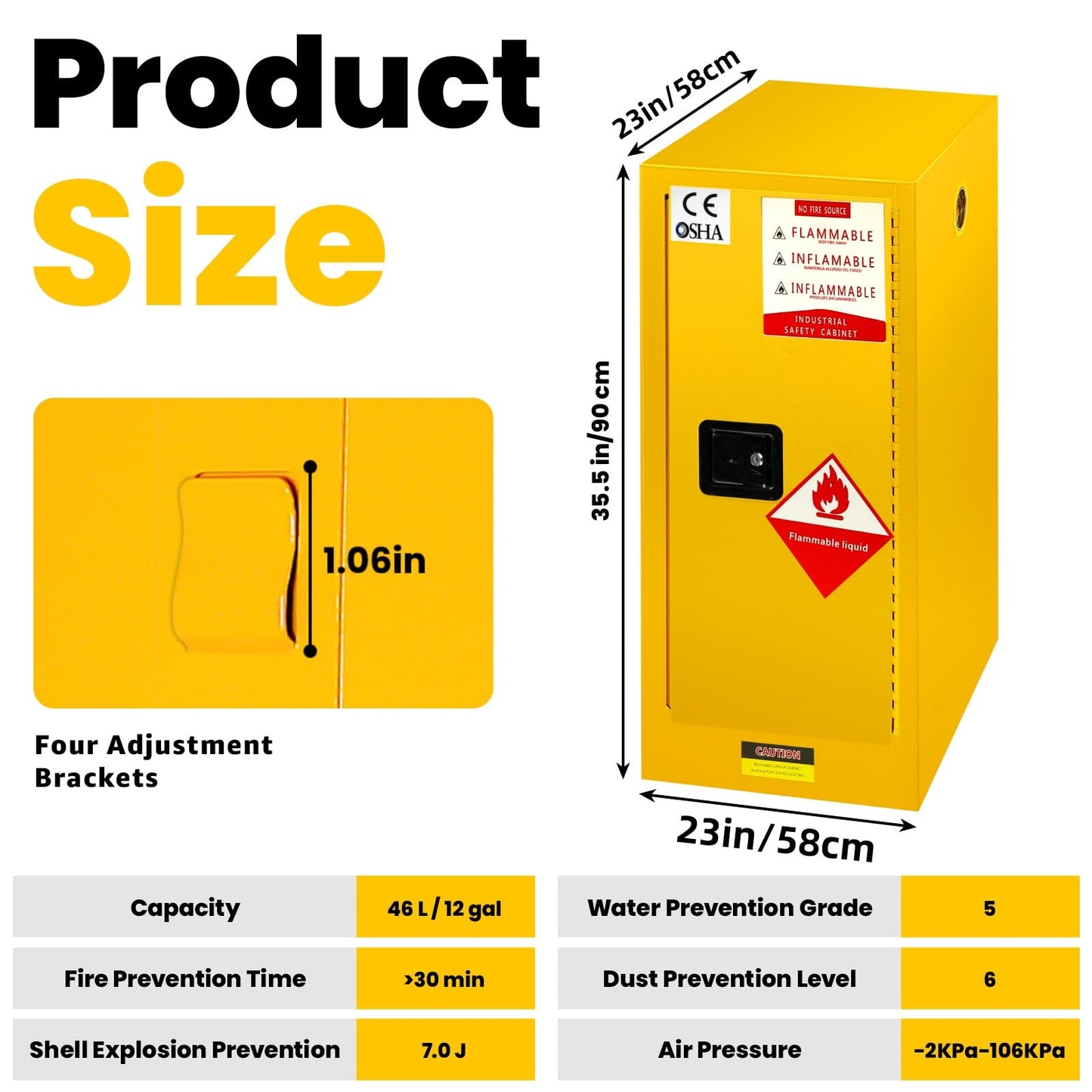 Muweixin 35" x 23"x 23" Flammable Safety Cabinet, 32 Gallon, Leakproof Slot Vent Hole Ground Conductor, ROHS CE Certified for Lab, Garage, Hazardous Materials