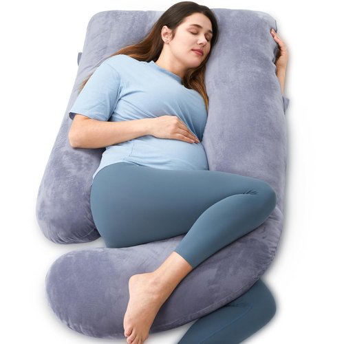 Momcozy U-Shaped Pregnancy Pillow - Full Body Support for Back, Legs & Belly | 57-Inch Grey Maternity Pillow