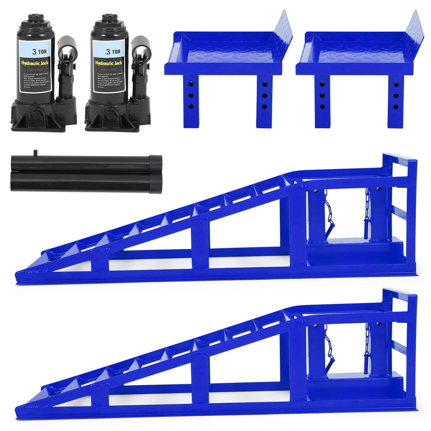 5 Ton Hydraulic Car Ramps, 2 Pack Heavy Duty Adjustable Lift Ramps with Safety Lock, Low Profile Steel Service Ramp, 11000 Lbs Capacity, 11.6"–16.2" Height for Car, Truck, SUV, Garage - Blue