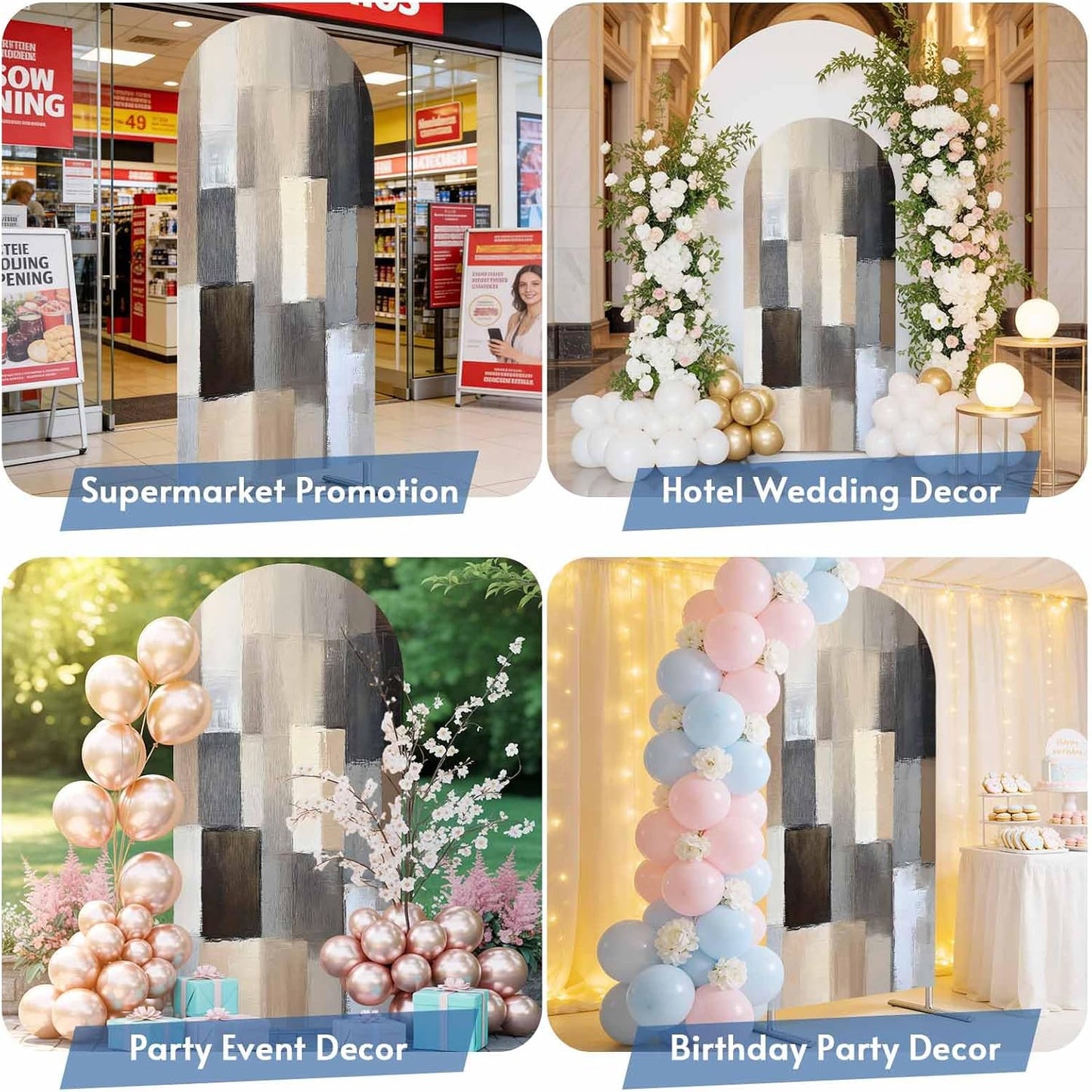 Jnbasdffb 7.2 Brown Beige Plaid Wedding Arch Cover, Stretchy Spandex Arch Backdrop Stand Covers FT, Abstract Oil