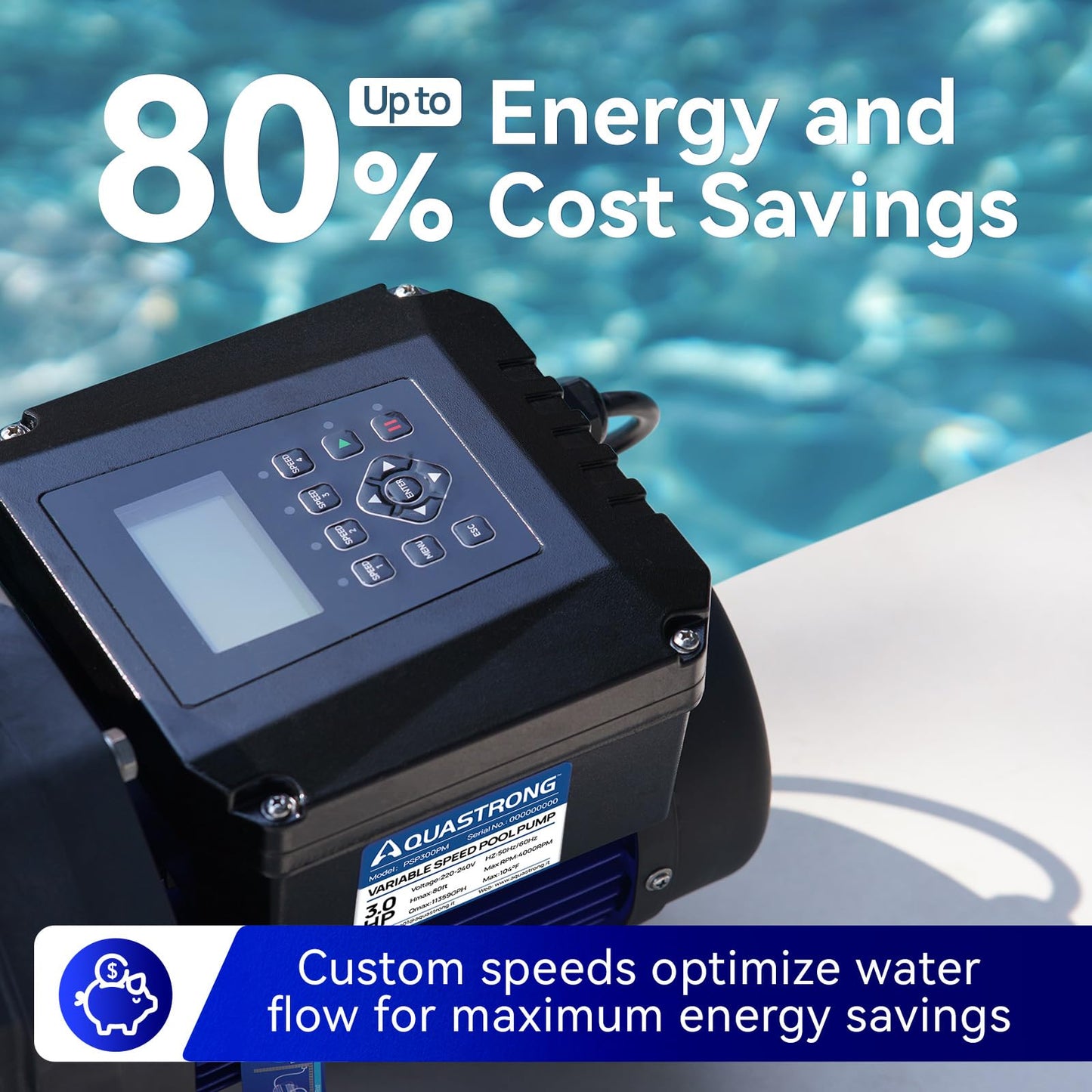 Aquastrong Variable Speed Pool Pump In/Above Pool Pump Energy Efficient High Flow Powerful Self Primming Swimming Pool Pumps with Filter Basket,Matta Black