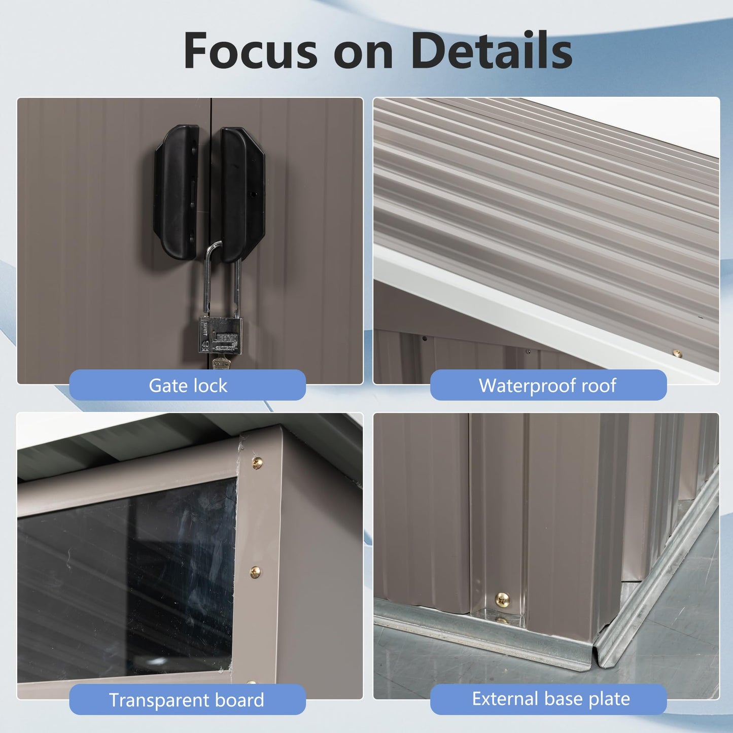 6FT x 5FT Outdoor Storage Shed, Heavy Duty Galvanized Steel Garden Shed with Sloped Roof, Sliding Lockable Doors, Punched Vents & Foundation Kit, Weather Resistant Tool Shed, Grey with Window