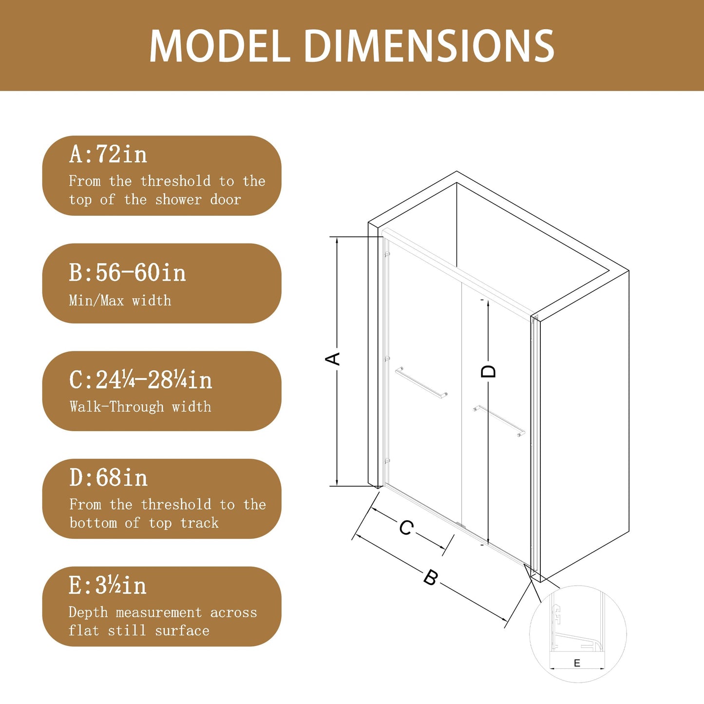 Double Sliding Glass Shower Door, 56–60 in W x 72 in H, Chrome Aluminum Frame, 1/4 in(6mm) High-Strength Tempered Glass Shower Door, for Walk-in Showers