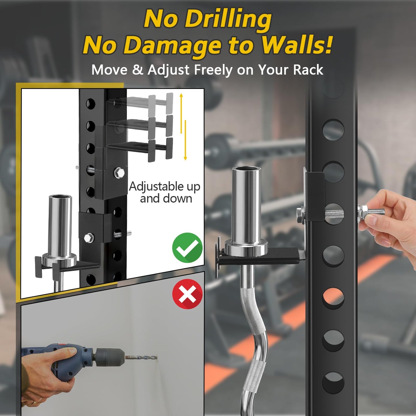 Otoolling 2 Pcs Barbell Holder for 3 x 3 Weight Racks Steel Barbell Mount Rack Vertical Training Curl Bar Holder Fits 5/8''-1'' Holes, No Drilling Required, Bearing 20 Pounds