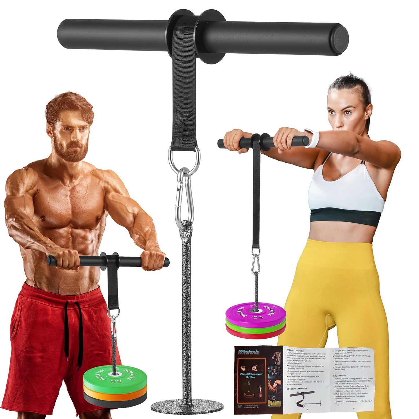 Fat Grip Wrist Roller Forearm Blaster with Weight Plate Loader - Professional Forearm Strength Trainer & Wrist Roller Forearm Exerciser - Non-Slip Hidden-Link Design for Grip Strength Training & Recovery