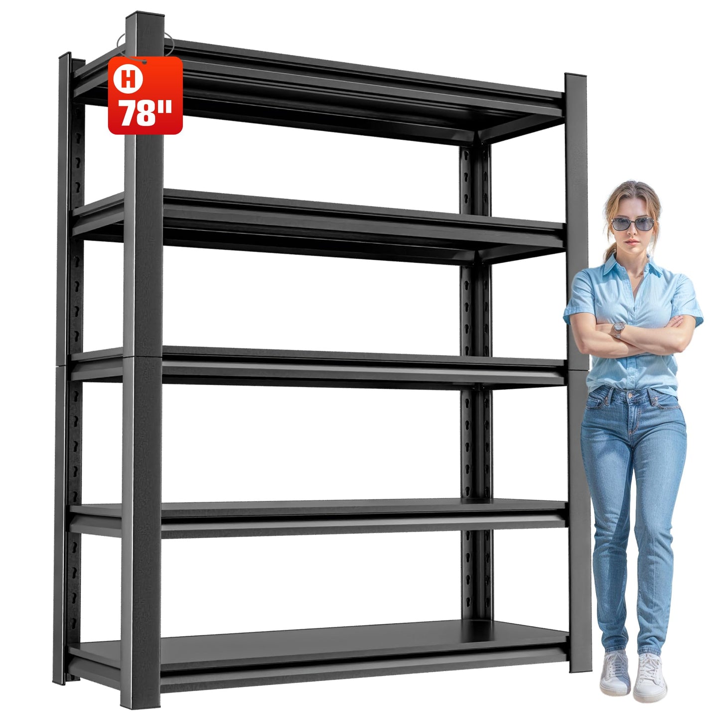 OLLRRACT Heavy Duty Metal Storage Shelf, 5 Tier Industrial Shelving Unit - Garage Shelving, Utility Shelf, Metal Storage Rack Shelving, Durable Garage Shelf Organizer 18" D x48 W x78 H