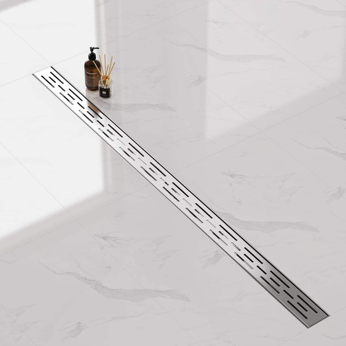Neodrain 48 Inch Rectangular Linear Shower Drain with Brick Pattern Grate, Brushed 304 Stainless Steel Bathroom Floor Drain,Shower Linear Drain &Leveling Feet, Hair Strainer, CUPC Certified