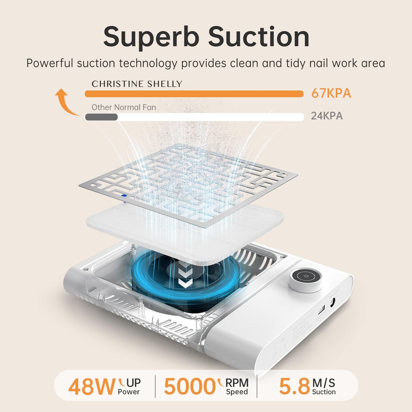 CHRISTINE SHELLY H20 UV Light for Gel Nails, 96W Rechargeable UV Nail Lamp & 504 Nail Dust Collector, Bling Diamond Rechargeable 5000RPM Vacuum Nail Tech Fan Extractor