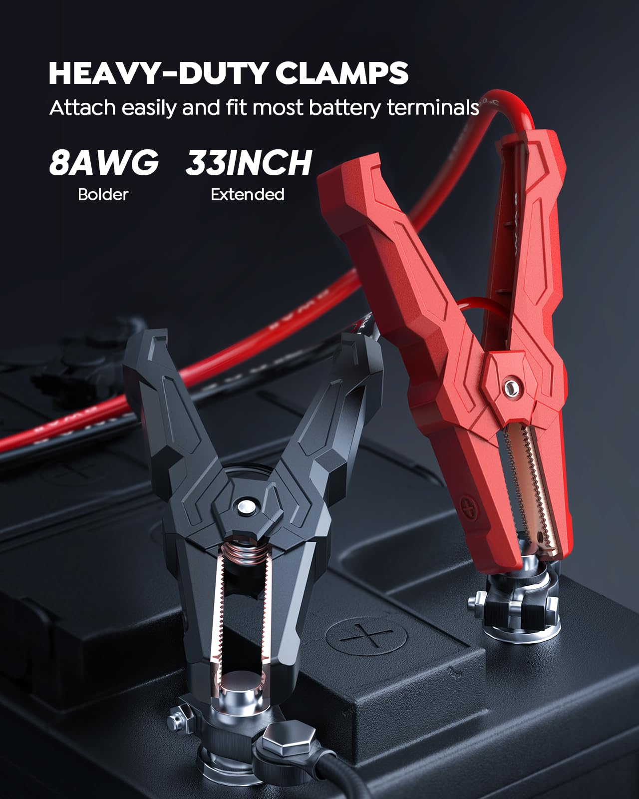 8000A Car Battery Jump Starter, Battery Jumper Starter Portable (All Gas/12L Diesel), 27000mAh 65W Charging Jump Box, Portable Car Jump Starter with 160W DC, 600LM Light, Extended Jumper Cables