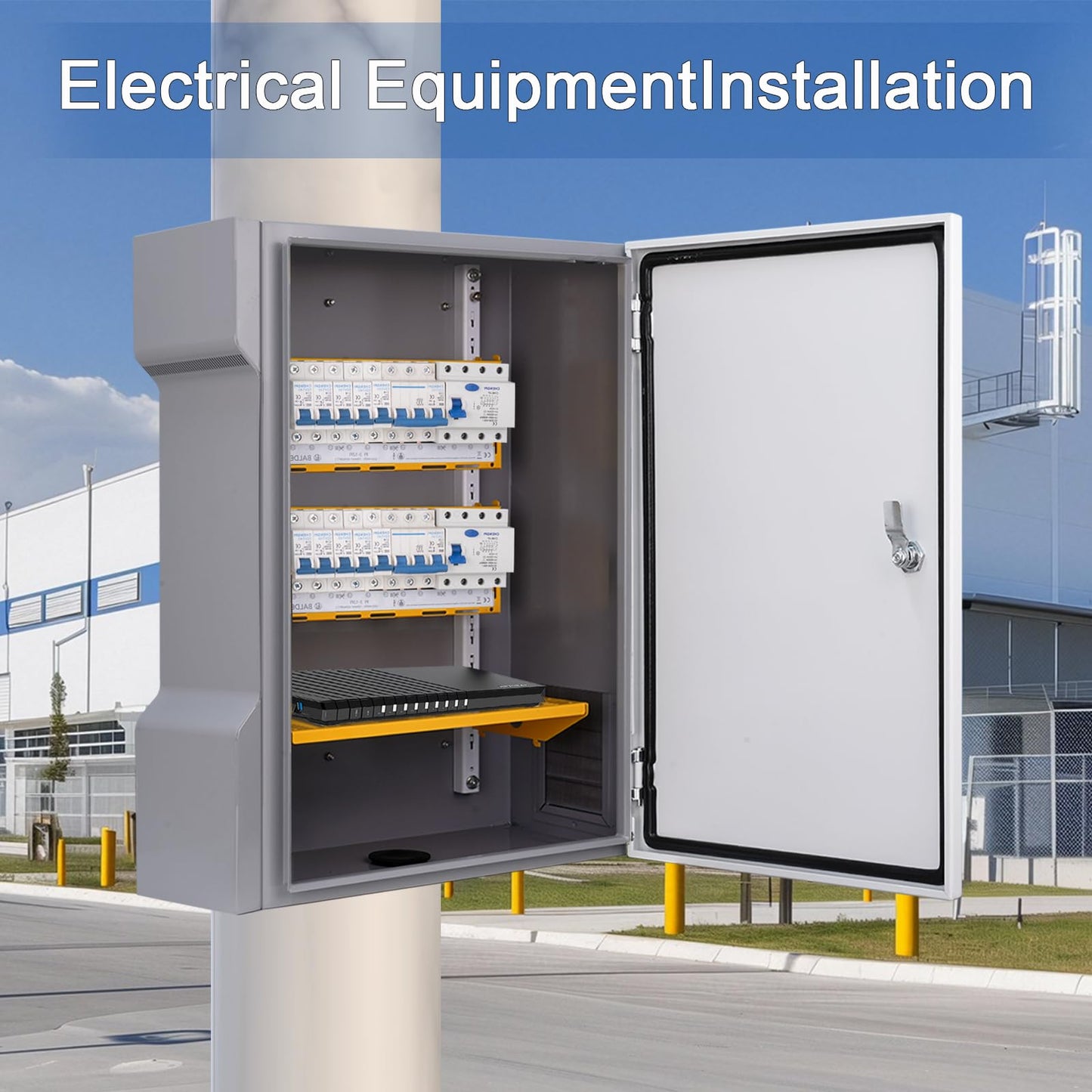 JUEDIFX Outdoor Waterproof Electrical Junction Box Large Weatherproof IP65 Metal Enclosure with Vented Holes Switch Router Project Box with Knob-Lock Mounting Panel (16.1"x13.8"x7.1")