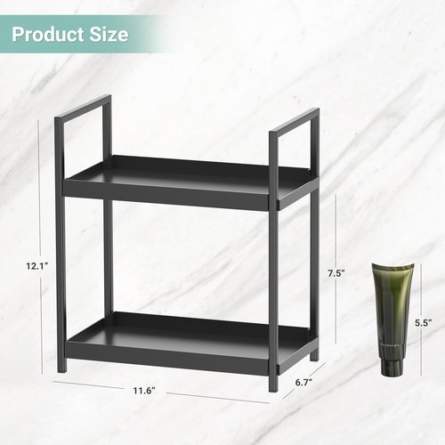 Bathroom Organizer Countertop, 2 Tier Counter Storage Shelf for Makeup Perfume Skincare Cosmetic Beauty Product, Small Vanity Countertop Tray Stand Rack Holder for Mens Bathroom Sink Dresser, Black