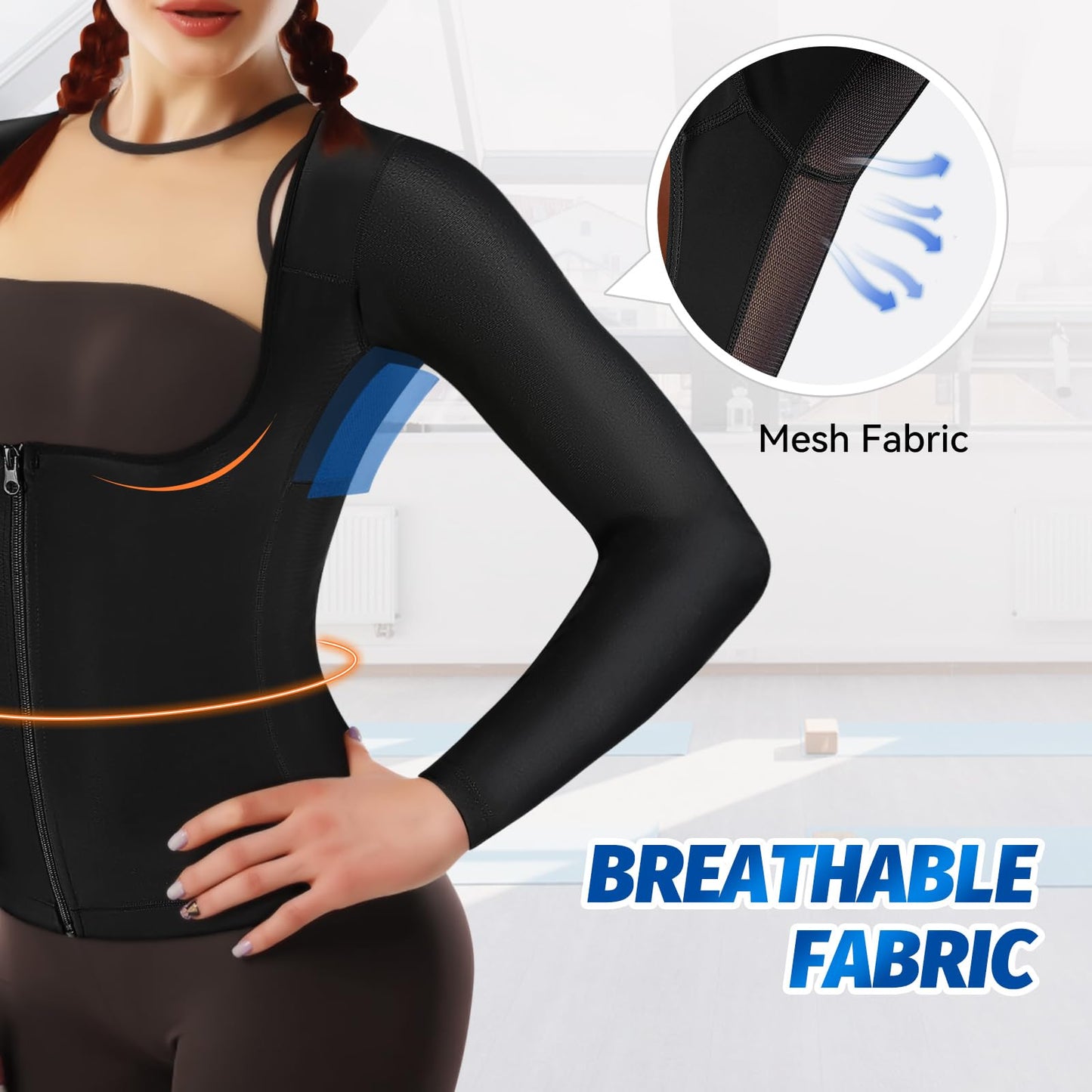 MATKAO Sauna Suit Women Sauna Shirt for Women Sweat Suit for Weight Loss Waist Trainer Vest Sauna Shirt Long Sleeve with Zipper(XL)