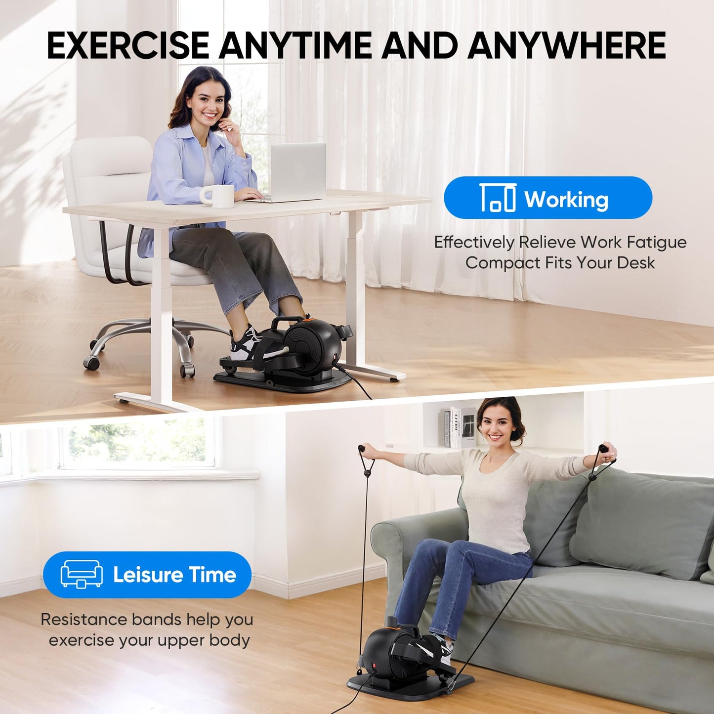 Under Desk Elliptical Machine, 3-in-1 THERUN Electric Leg Exerciser for Seniors, Fully Assembled Portable Seated Pedal Exerciser w/Remote Control, 16-Level Speeds & Resistance