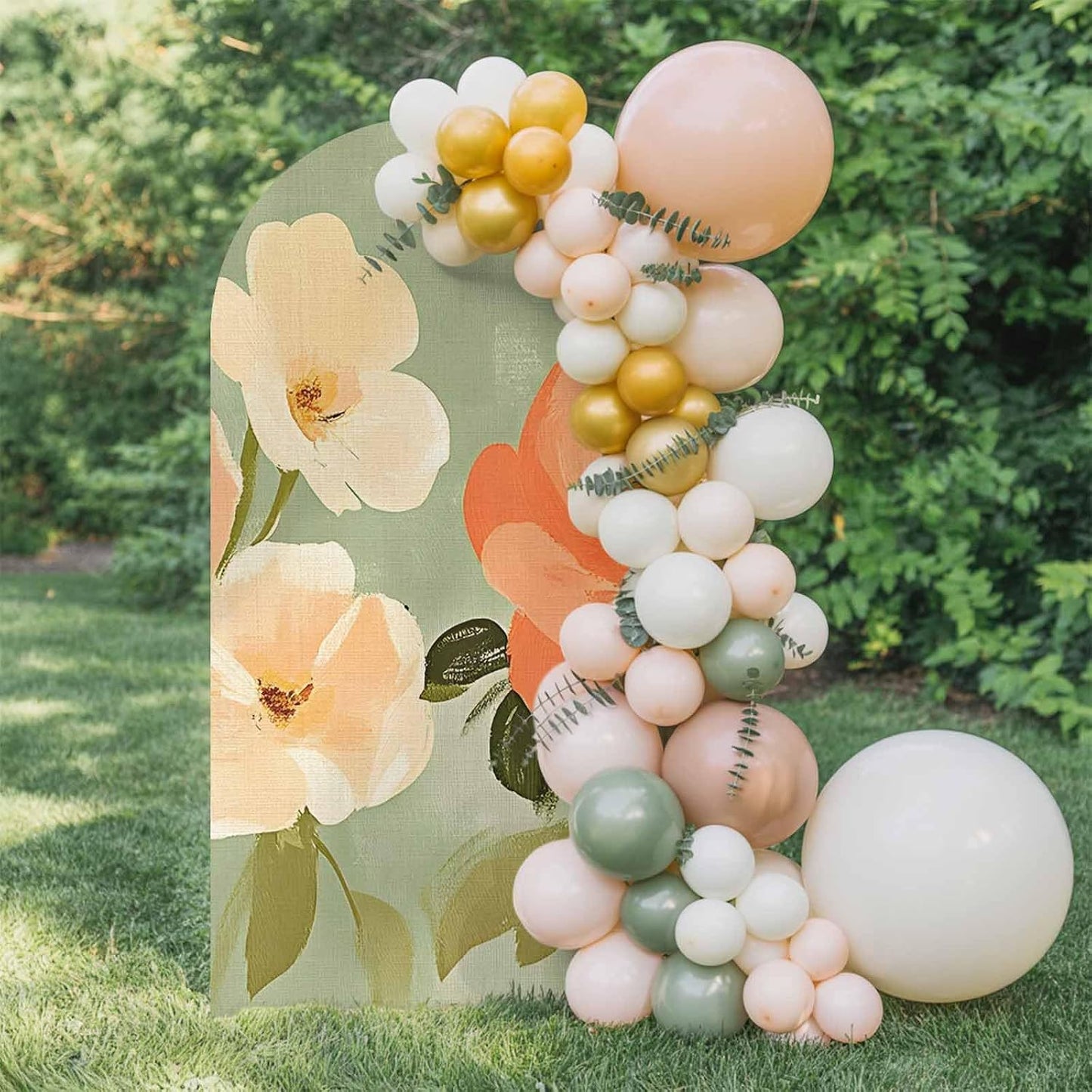 Jnbasdffb 7.2 Pink Flowers Wedding Arch Cover, Stretchy Spandex Arch Backdrop Stand Covers FT, Pastoral Botanical Retro