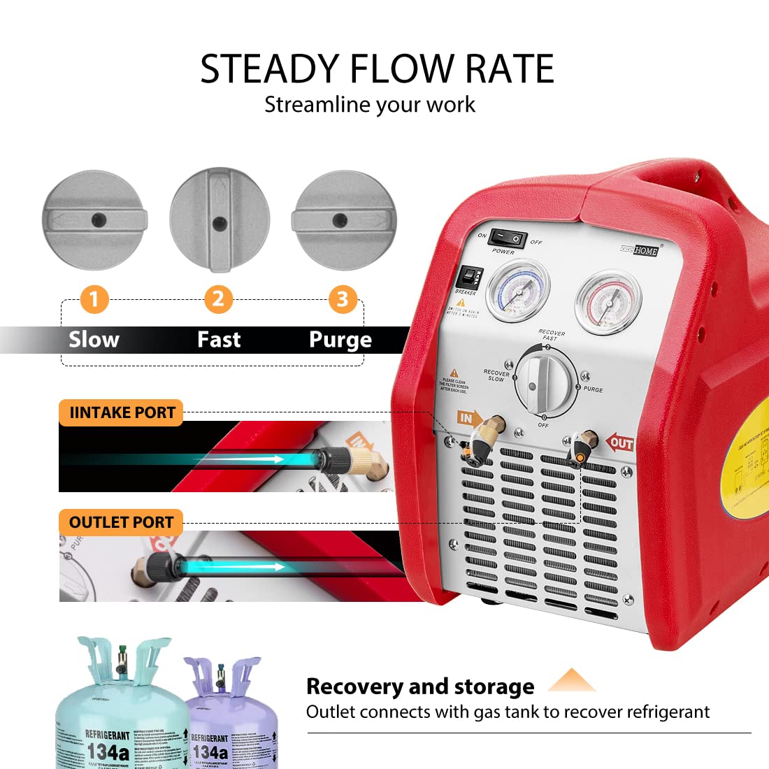 VIVOHOME 110-120V AC 60Hz 3/4HP Single Cylinder Portable Refrigerant Recovery Machine and 110V 1/4 HP 3.5 CFM Single Stage Rotary Vane Air Vacuum Pump