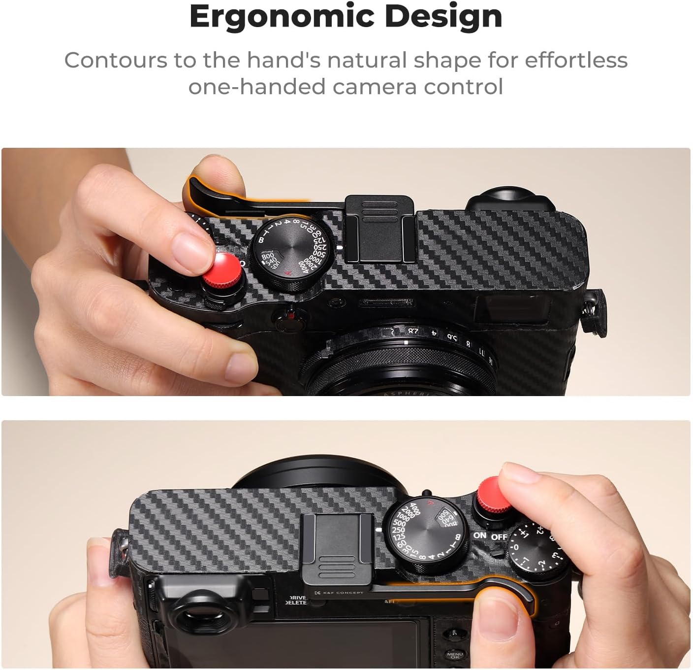 X100VI X100V, K&F CONCEPT Camera Thumb Grip with Red Shutter Button Compatible with FUJIFILM Black