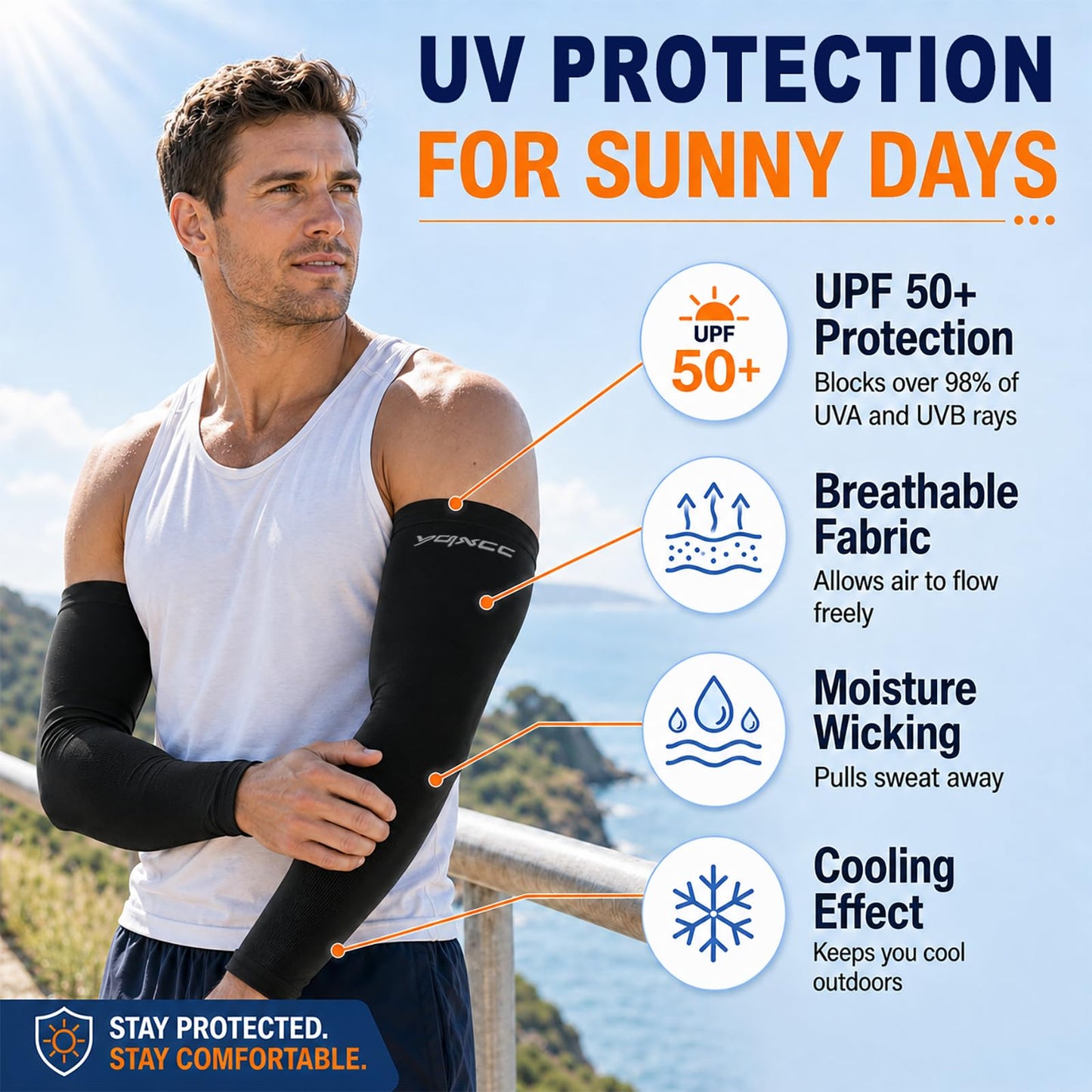 YQXCC 4 Pairs Arm Sleeves for Men Women, UPF 50 UV Sun Protection Cooling Sports Compression Sleeves for Golf Basketball