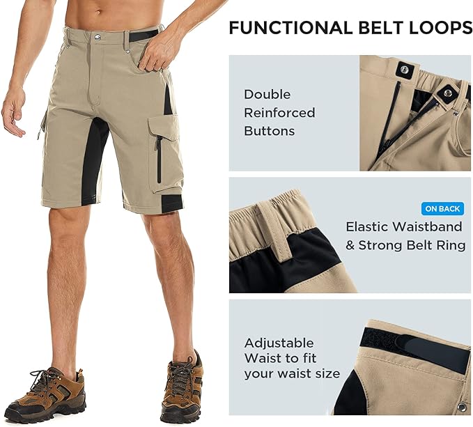 XKTTAC Men's Outdoor Quick Dry Lightweight Stretchy Shorts for Hiking, Tactical, Camping, Travel with 6 Pockets