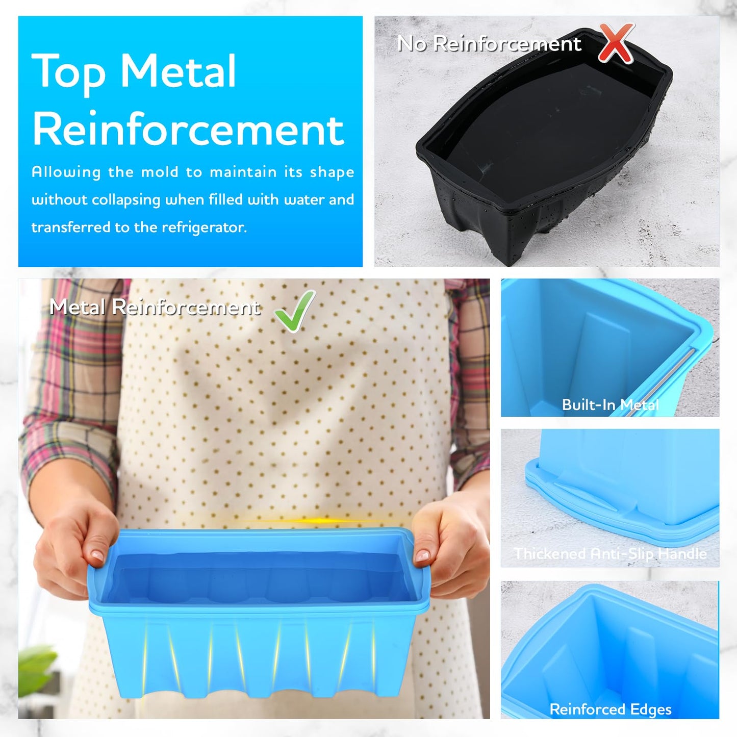 Extra Large Ice Block Mold 3 Pack-Makes three 5 lb Extra-large Ice cubes, Steel reinforced molds,Upgrade Ice Cube Maker，Ideal for Revitalizing Ice Baths or Chilled Coolers ，Reusable Silicone Molds