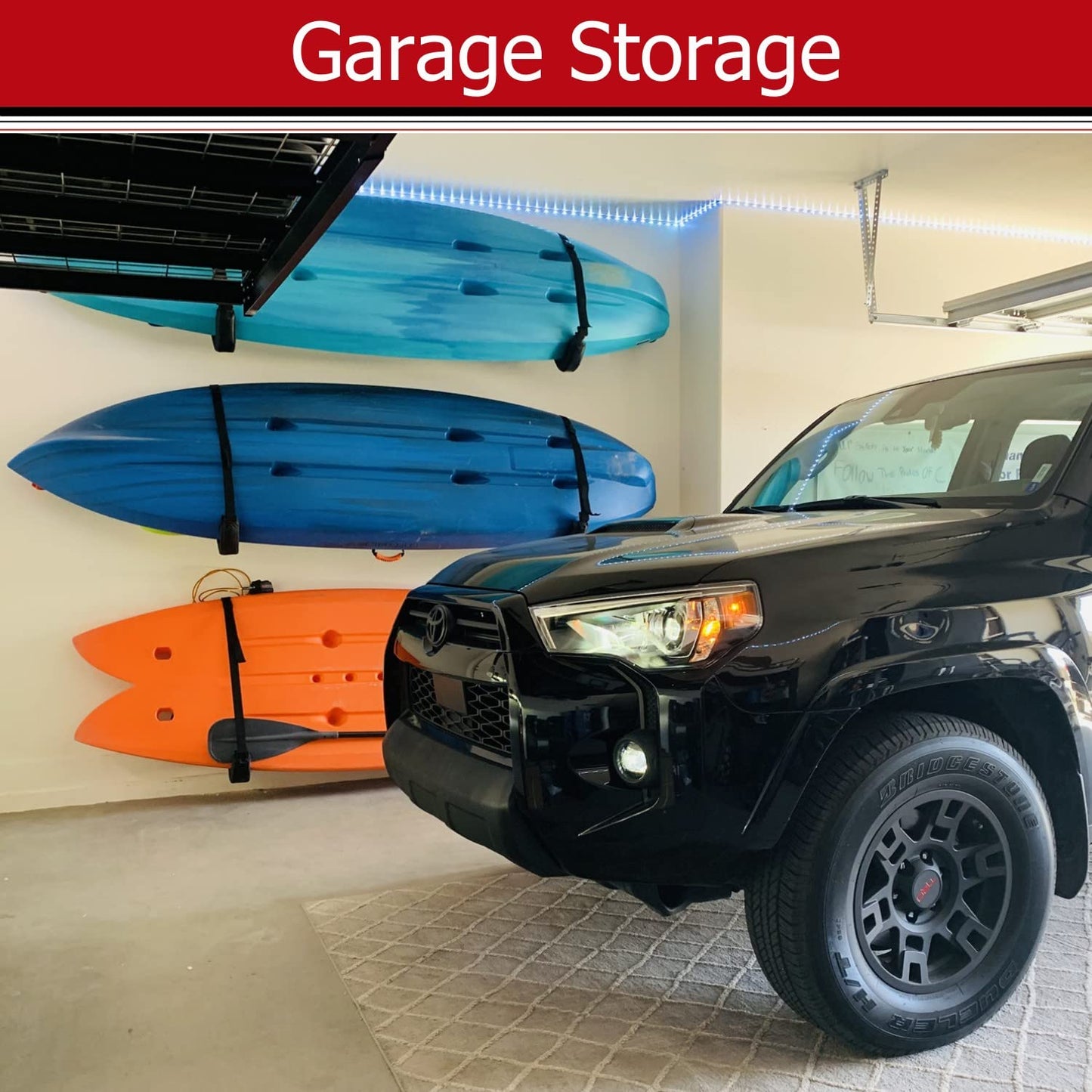 Kayak Storage Hooks, Wall Mount Garage Canoe Storage Hangers for Kayaks or Paddleboards, Heavy Duty Wall Rack (150LBS Capacity)