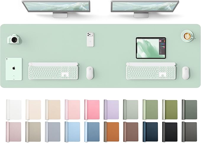 YSAGi Leather Desk Protector, Office Mat, Large Mouse Mat, Non-Slip PU Leather Blotter, Laptop Desk Mat, Waterproof Writing Pad for Office and Home(Pale Green, 63" x 17.2")