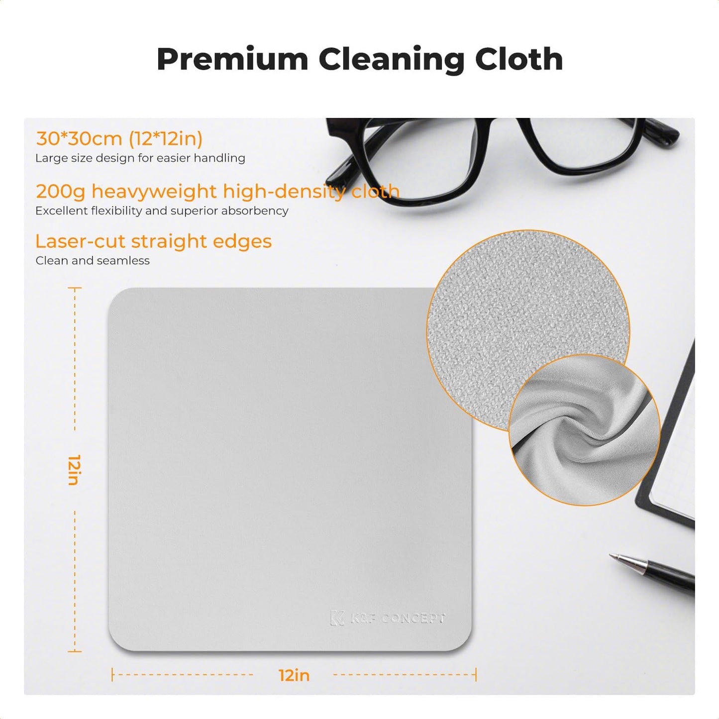 3 Pack 12x12inWashable Headsets, K&F Concept Microfiber Lens Cleaning Cloths Reusable Vacuum Wrapped Glasses