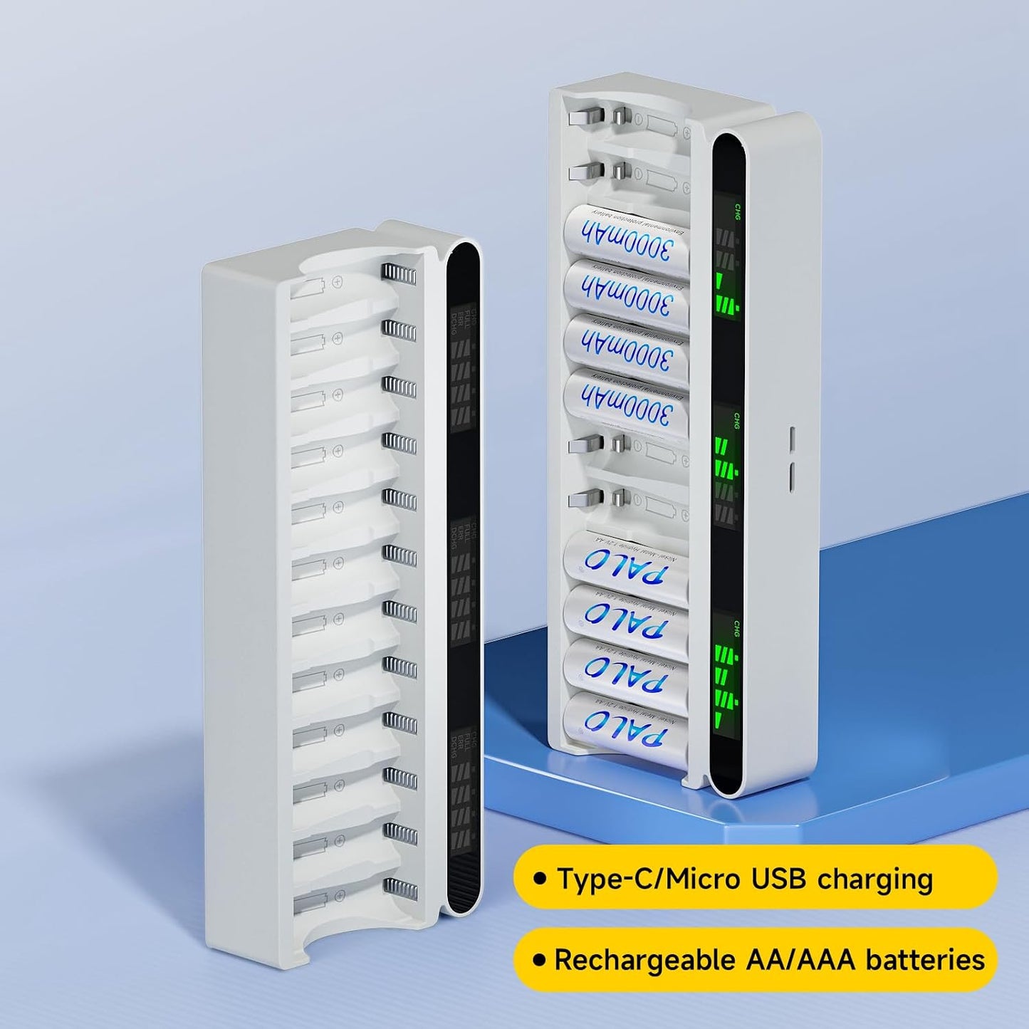 Mspalocell 12 Bay AA AAA Battery Charger, USB High-Speed Charging, Independent Slot, for Ni-MH Ni-CD Rechargeable