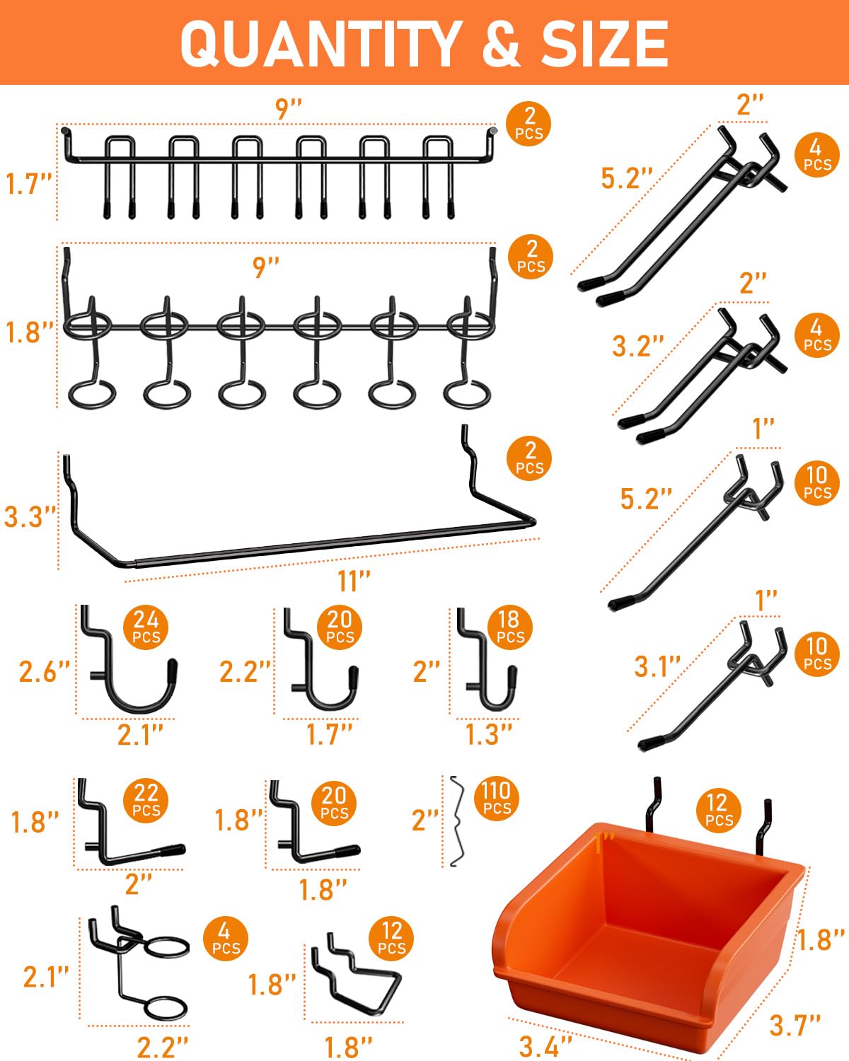 INCLY 276PCS Extra Thick Pegboard Accessories Organizer Kit for 1/4 Inch Pegboard, Heavy Duty Black Peg Board Hook Assortment with Bins, Paper Towel Holder for Hanging Storage, Garage Wall Attachments