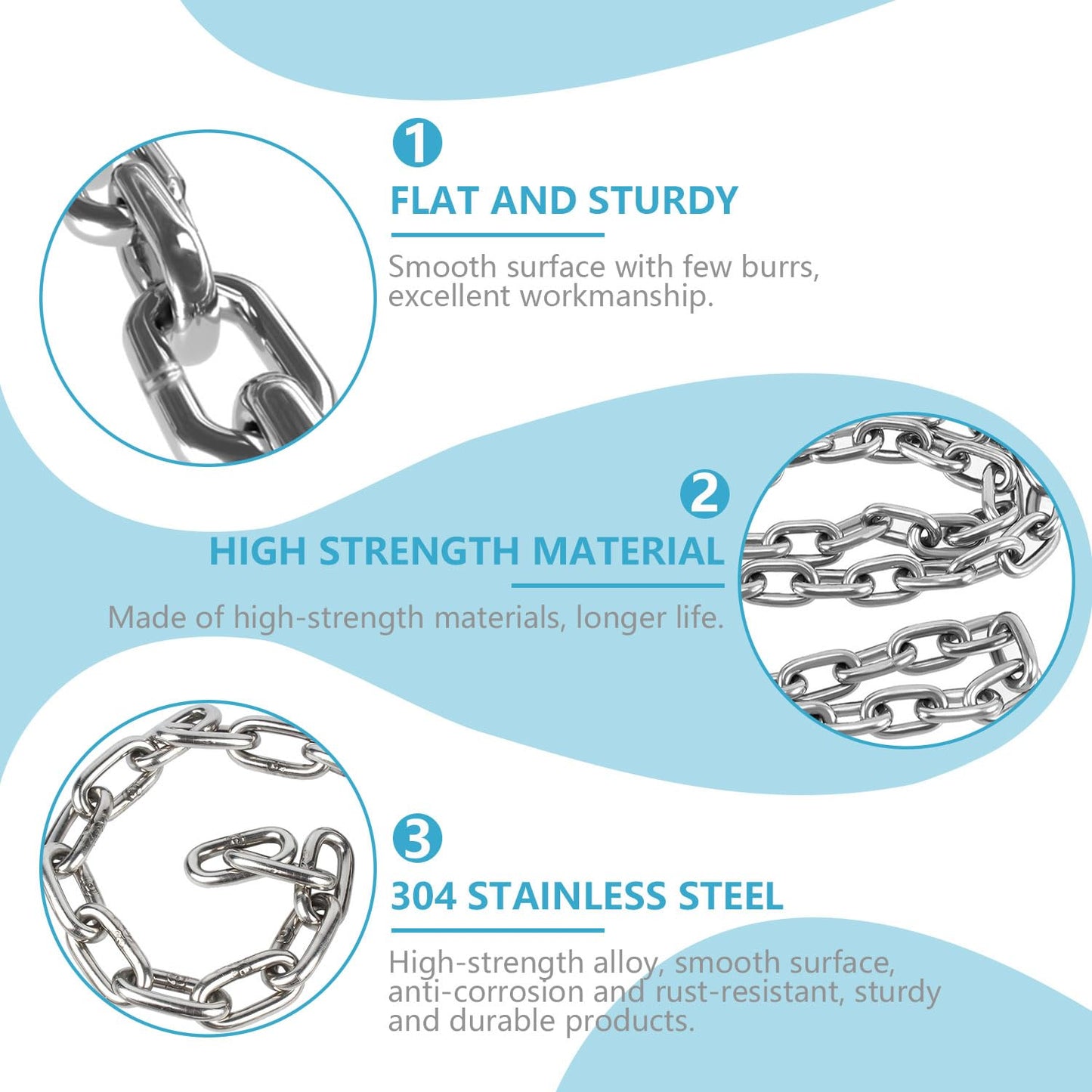 Favuit Heavy Duty Stainless Steel Chain, Hanging Safety Link Chain Fitness Chain Weight Lifting Chains with Carabiners for Home Gym Hammock Swing Hanging Chair Punching Bags (2 Pack)