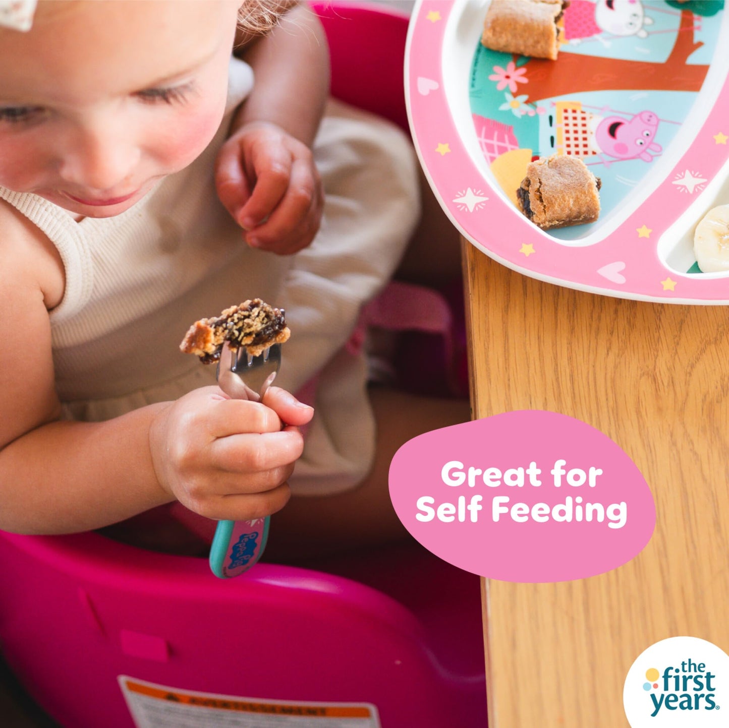 The First Years Peppa Pig Toddler Dinnerware Set - Includes Plate, Divided Bowl, and Utensils - Dishwasher Safe Feeding Supplies Made without BPA - 4 Count