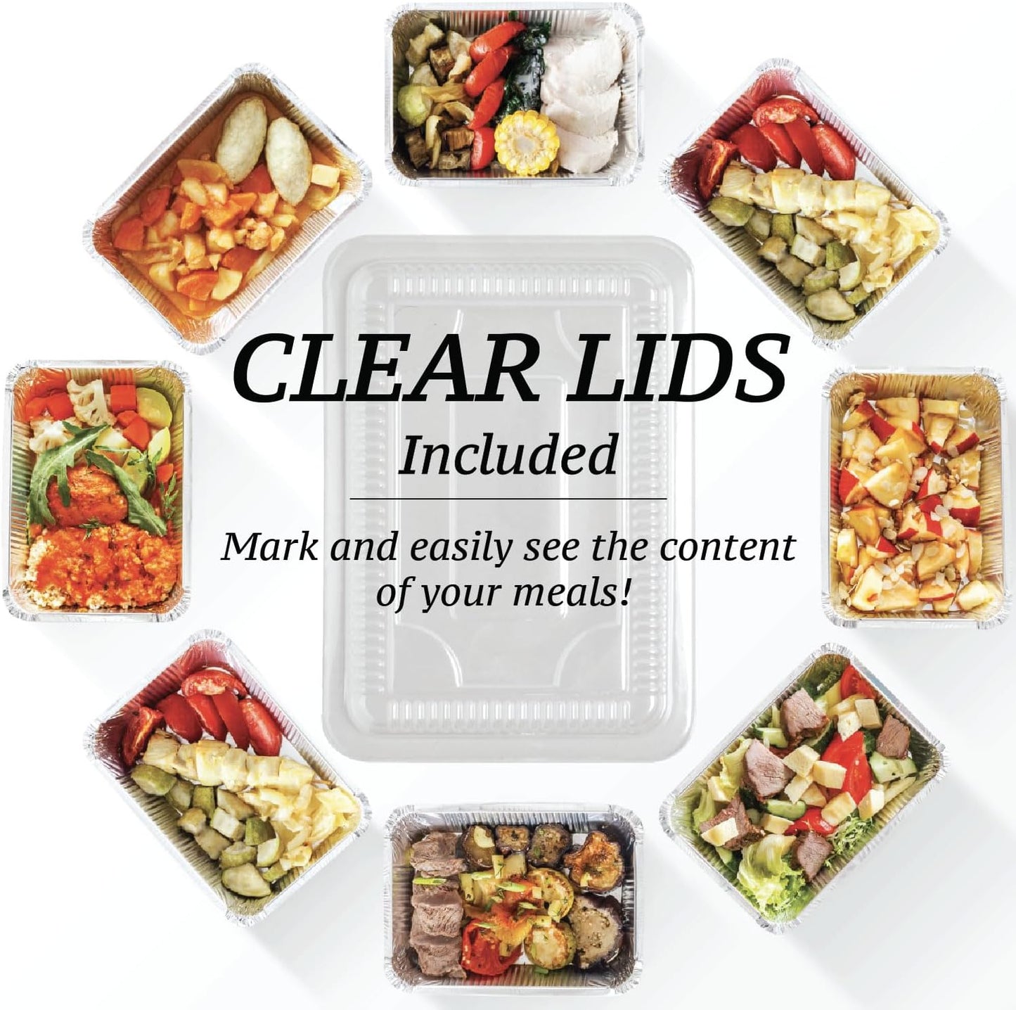 Regine Switzerland Aluminum Containers - 55 Count Disposable Foil Pans with Lids | 2.25LB, 8.5"x6" for Takeout & Food Storage