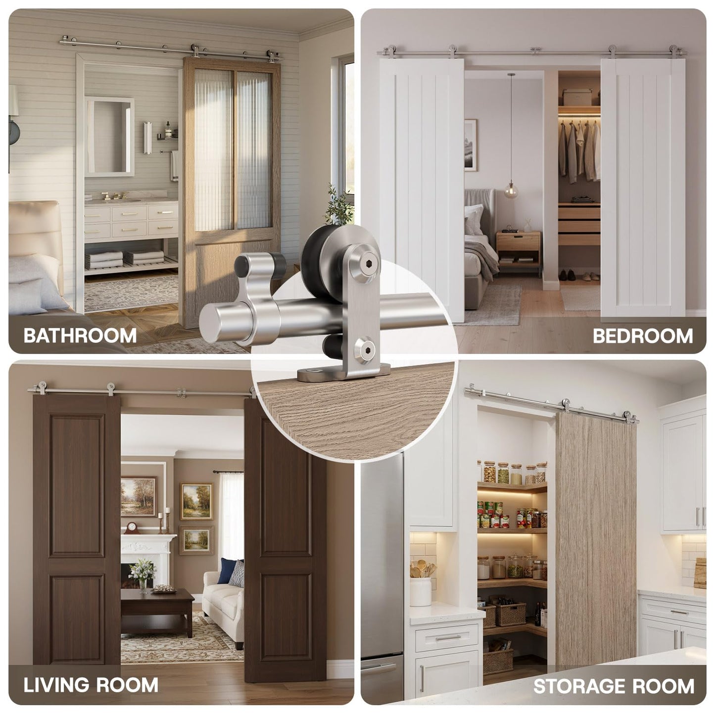 WINOVERCO 96"/8FT Top Mount Sliding Barn Door Hardware Kit Stainless Steel, Heavy Duty, Smoothly and Quietly, Barn Door Track Fit Max. 24.5"×2 Wide Double Door, Easy to Install (Panel not Included)