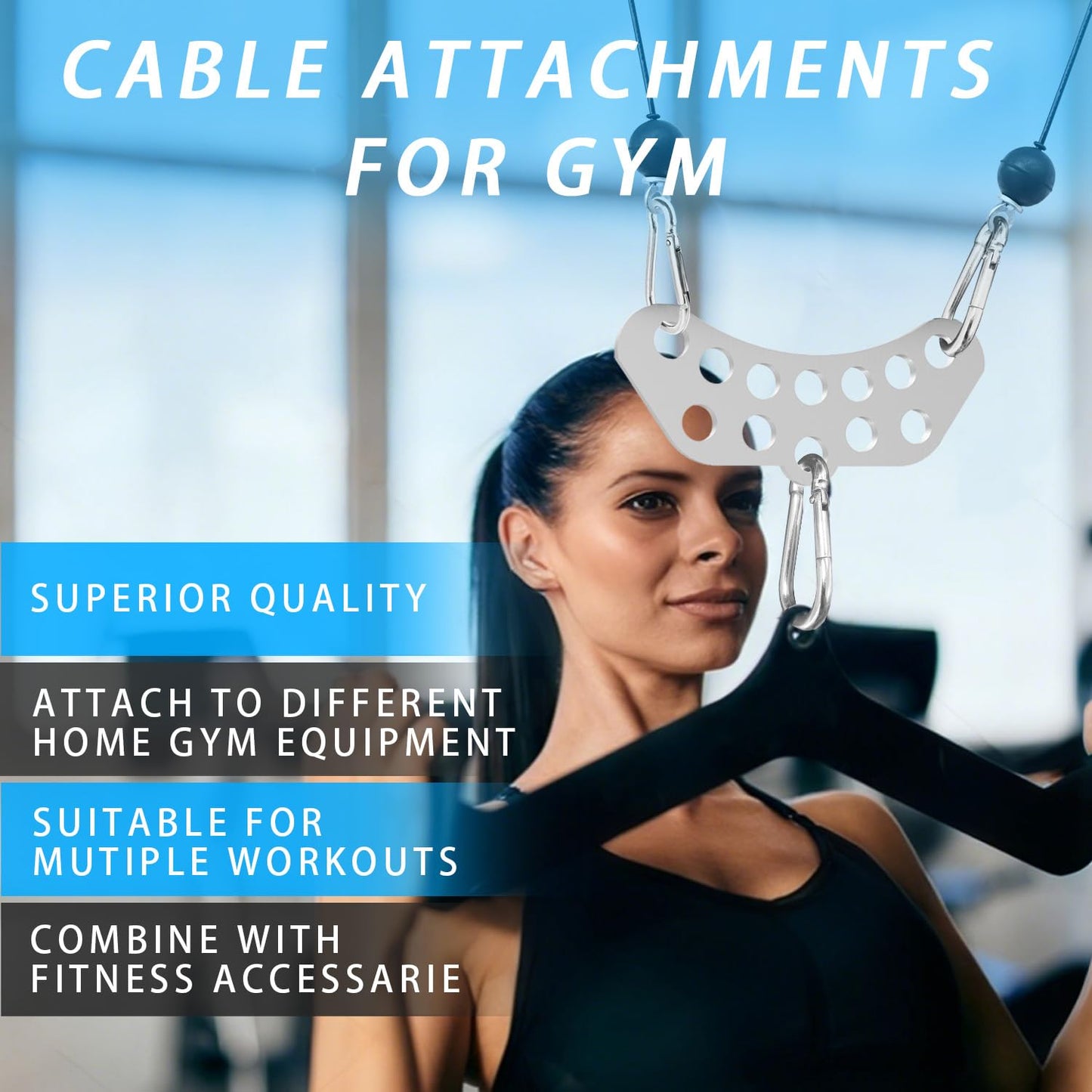 Lights Mountain Double to Single Adaptor Plate for Cable Pulley Machines, Durable Solid Stainless Steel with 3 Carabiners, Suitable for Dual Cable Machines LAT Pulldown, Shoulder & Biceps Exercises