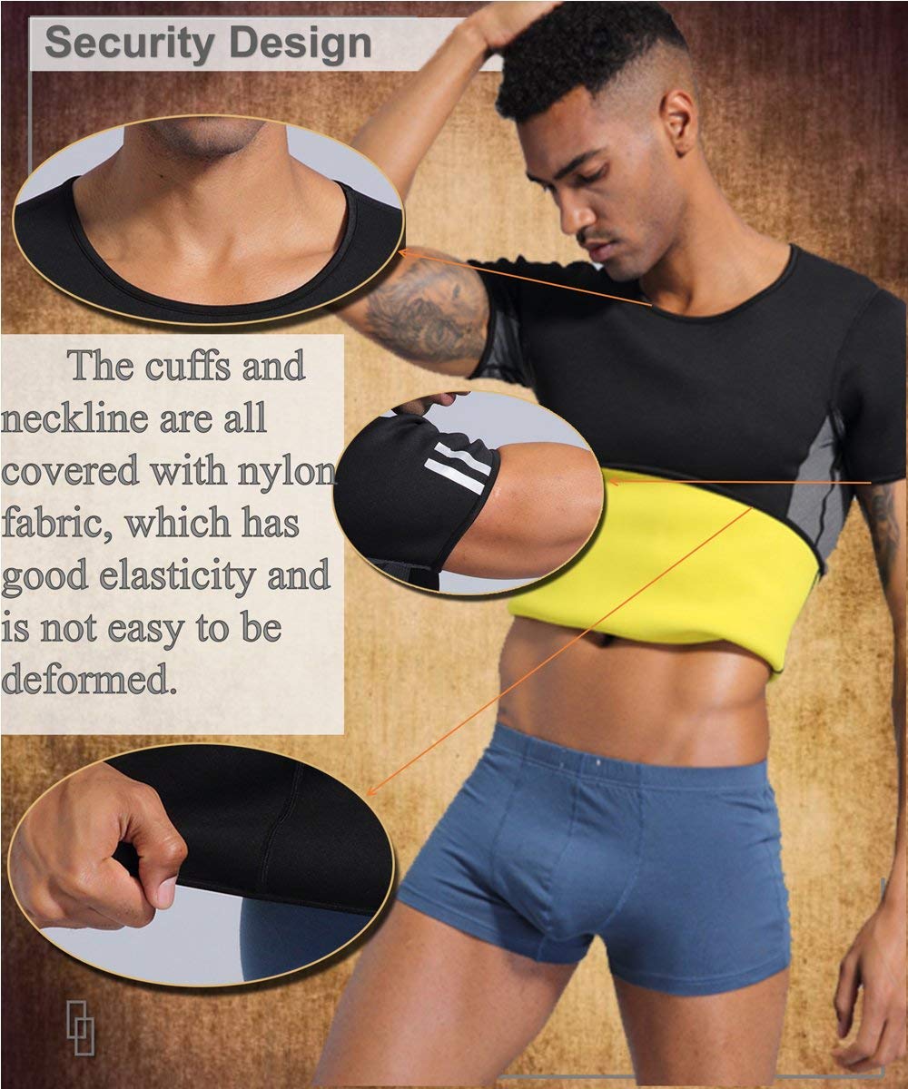 NINGMI Sauna Suit for Men Short Sweat Suits Neoprene Body Shaper Sauna Shirt Workout Waist Trainer Vest Tummy