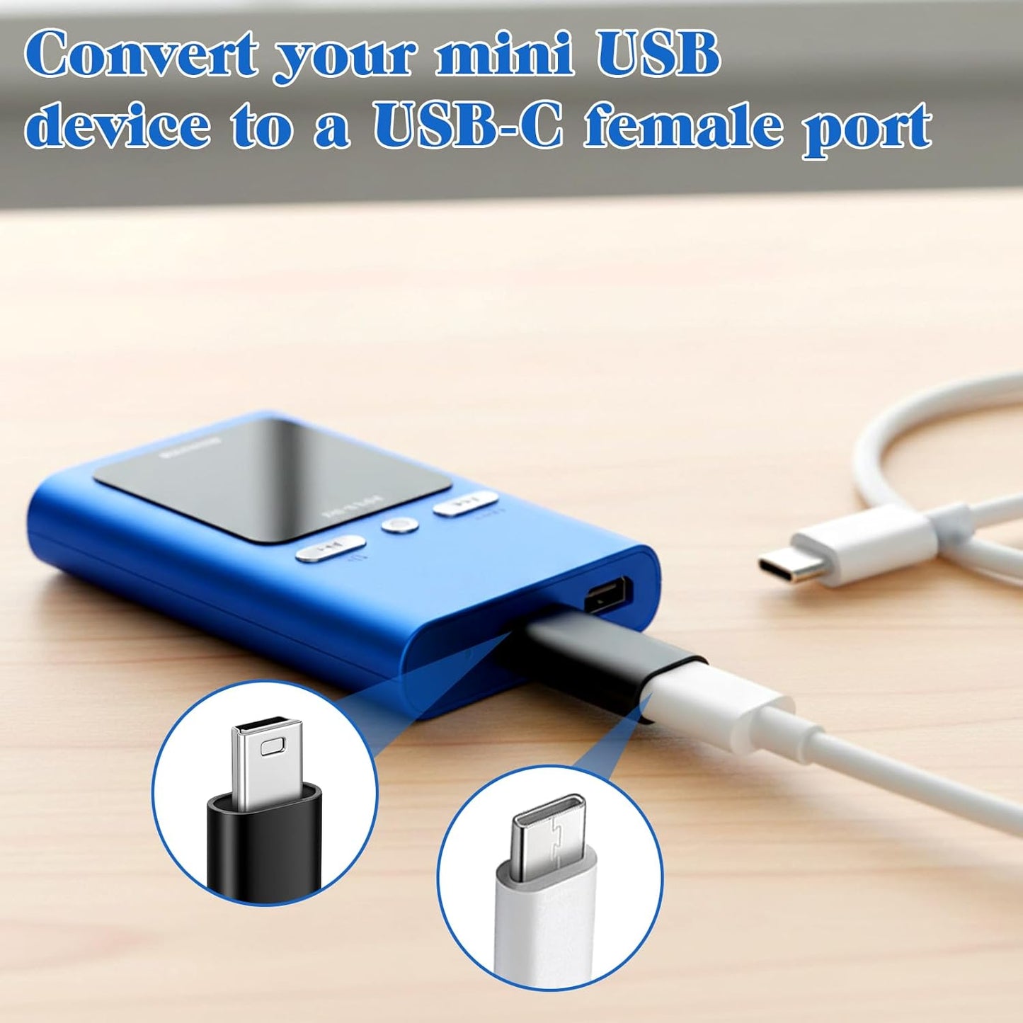 Xelsluthe 4pack Cam,Mp3 Mini USB to USB C Adapter, Usbc to USBA dapter USB-Mini to-Usbc Adapter Supports Charge & Data