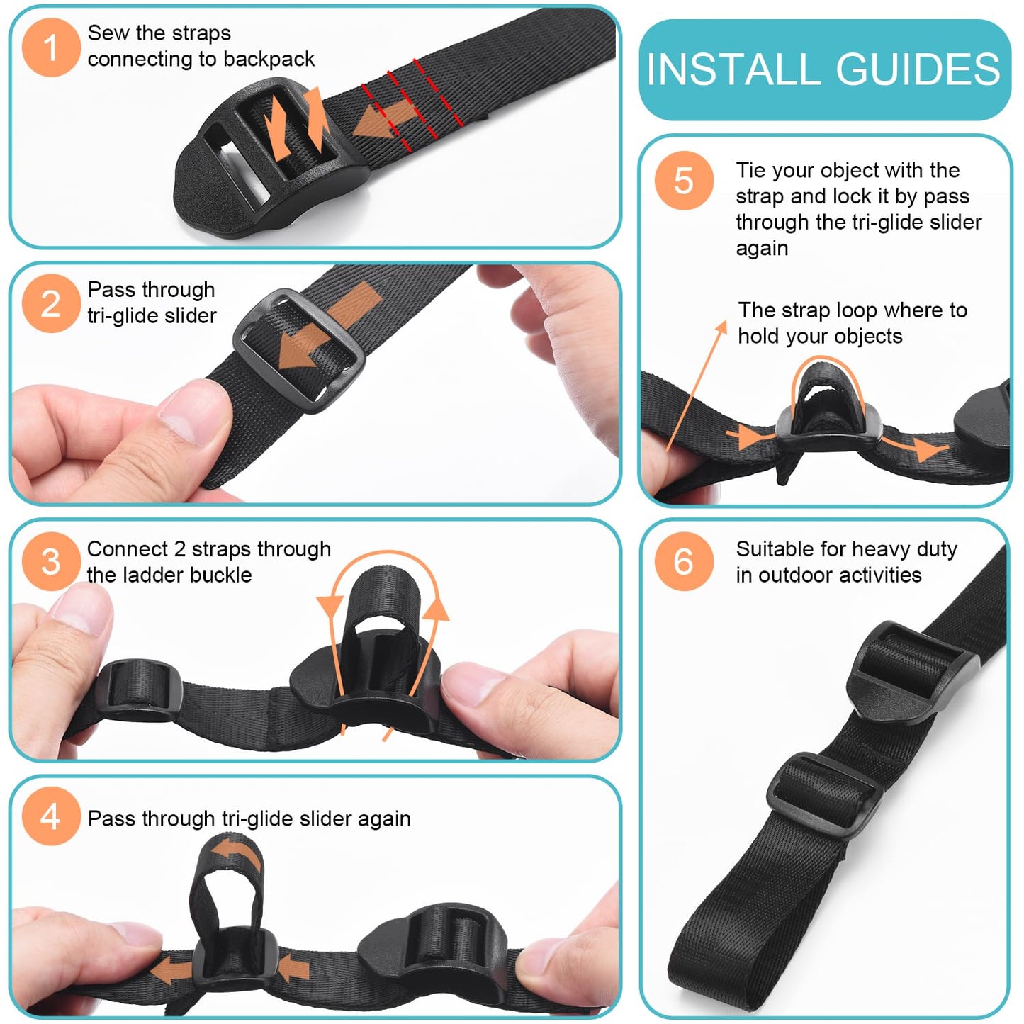 CooBigo 12 Pack Plastic Buckles for Straps 1 Inch Tri-Glide Slide, Plastic Slide Clip Heavy Duty Adjustable Webbing Tri-glides Slider Buckle for Backpack Straps Dog Collar Harness