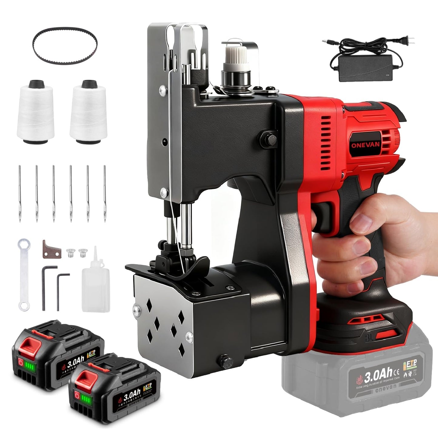Cordless Bag Closing Machine with 2x3.0A Batteries, Brushless Motor, Battery Bag Sewing Machine Portable Bag Closer Stitcher Packing Machine for Feed Sacks, Rice Bags, Burlap Sack