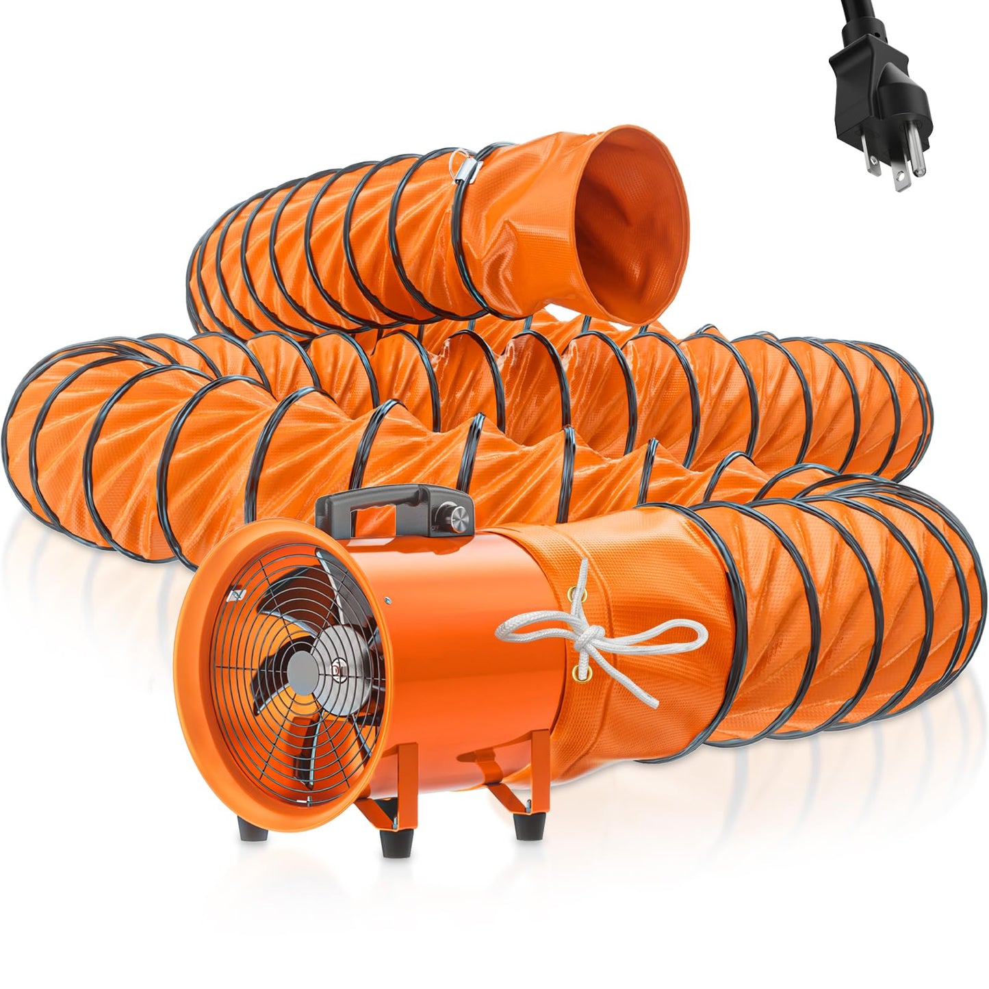 12 Inch Utility Blower Fan, 550W Portable Industrial Cylinder Axial Fan with 33Ft Duct Hose, 3243 RPM High-Velocity Air Extractor Fan Exhaust/Ventilation for Basement Workshop Warehouse Paint Booth