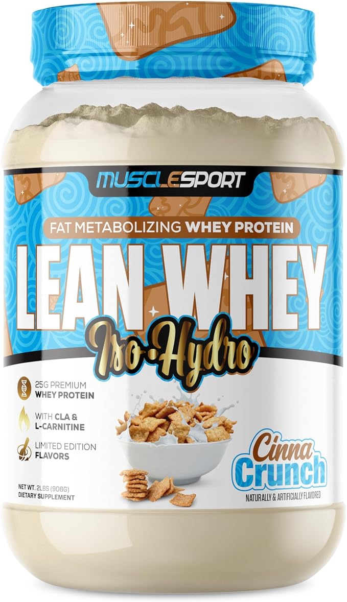 Musclesport Lean Whey Revolution??Protein Powder - Whey Protein Isolate - Low Calorie, Low Carb, Low Fat, Incredible Flavors - 25g Protein per Scoop - 2lb Cinna Crunch